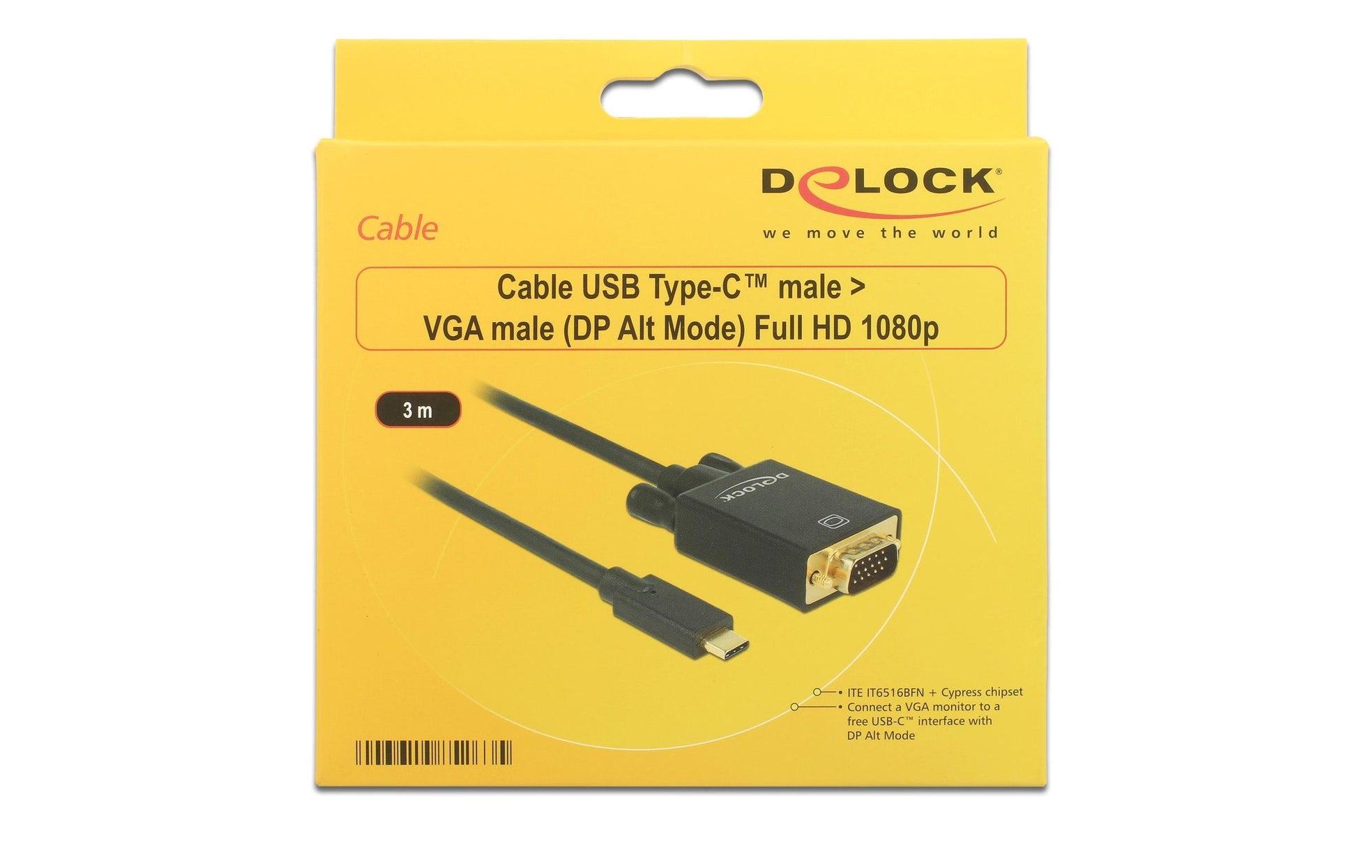 DeLOCK USB-C auf VGA Adapter, 1920×1080@60 Hz, 3 m, vergoldete Stecker