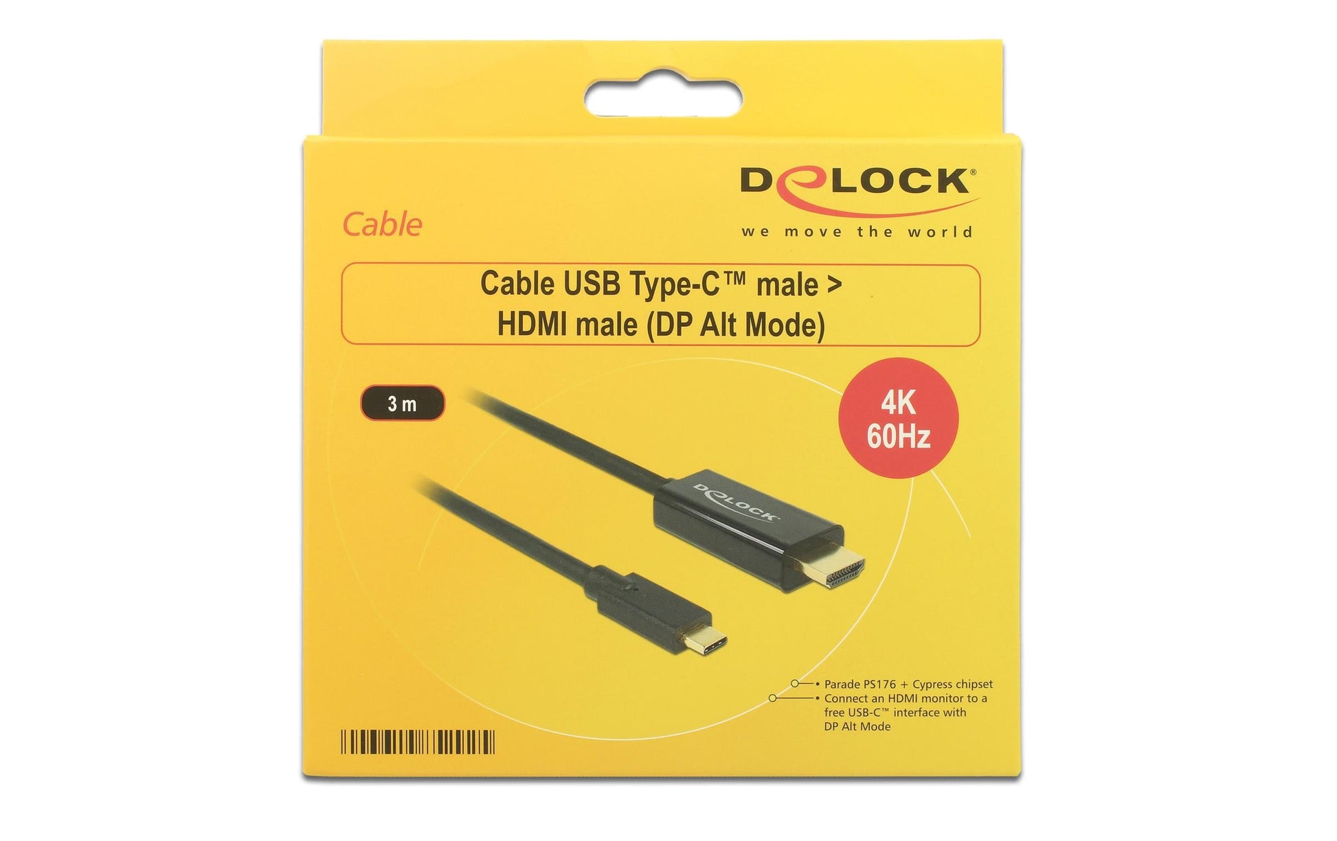 DeLOCK USB-C auf HDMI Kabel 4K 60 Hz – 3 m – für Geräte mit USB-C (DisplayPort Alt Mode oder Thunderbolt 3)