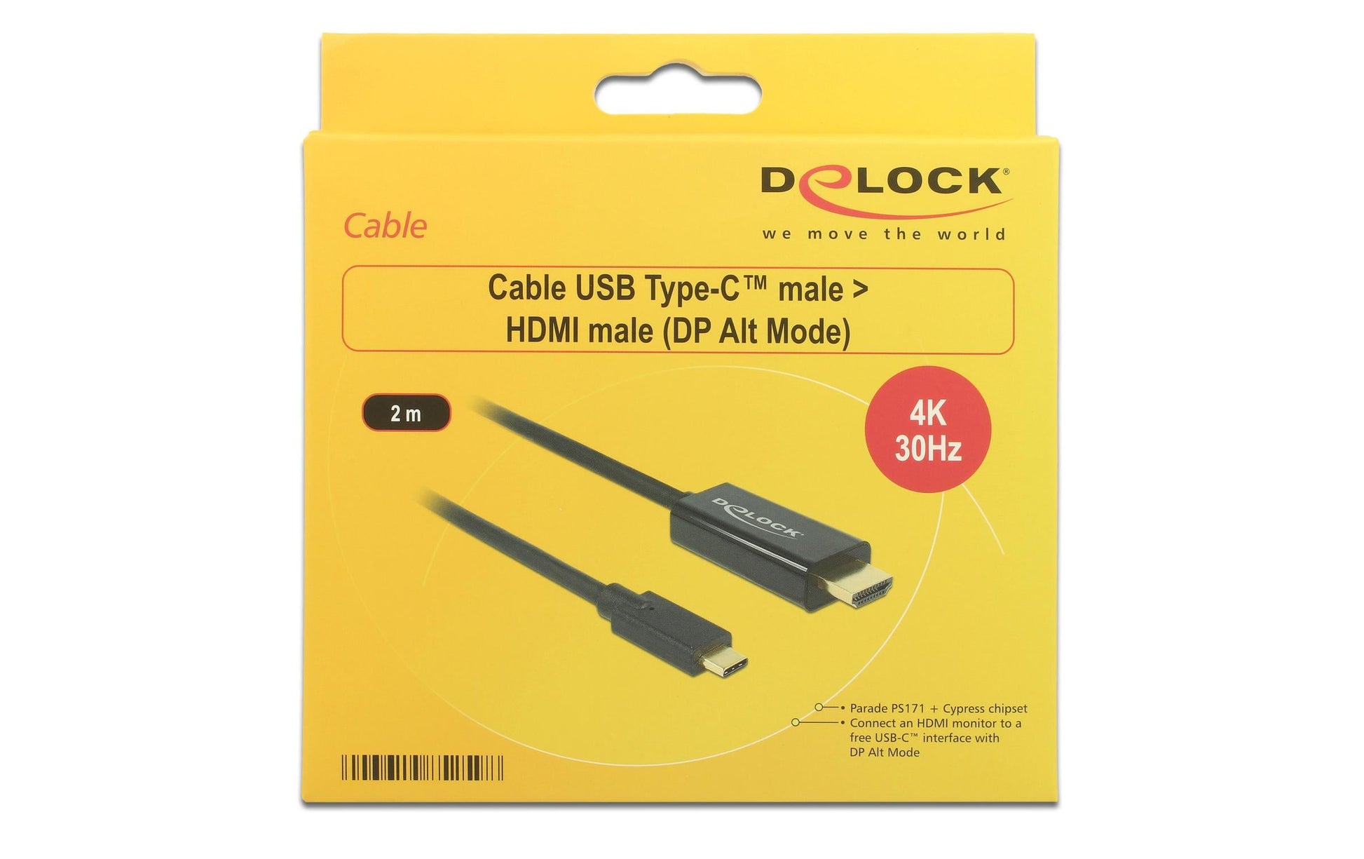 DeLOCK USB-C auf HDMI Kabel – 4K 30 Hz – 2 m – für Geräte mit USB-C (DisplayPort Alt Mode)