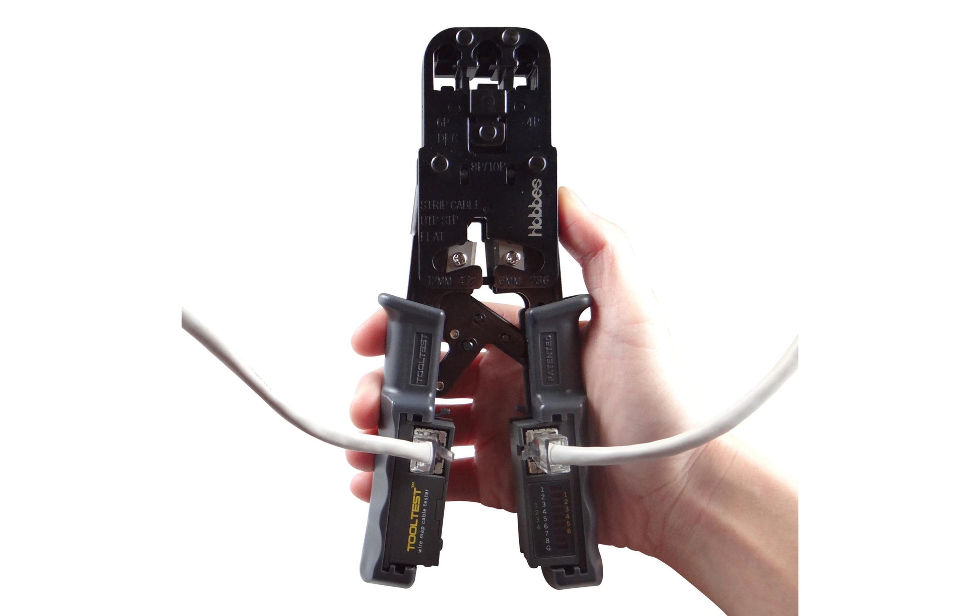 HOBBES Tooltest – Netzwerk-Kabeltester – RJ45, LED-Anzeige, 3× LR44, für UTP/STP
