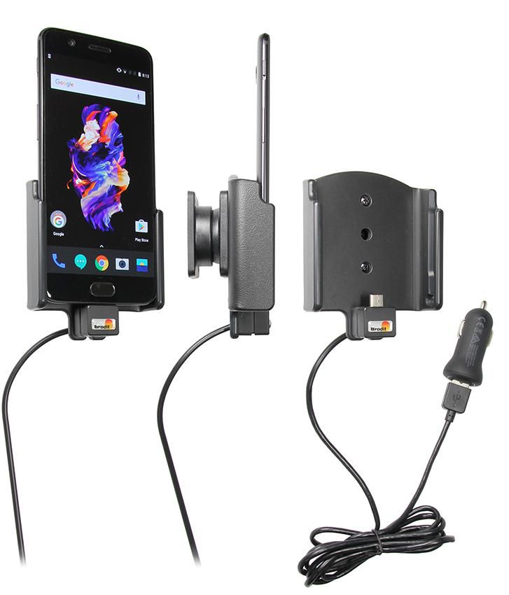 Brodit Auto-Halterung, aktive Halterung mit Ladefunktion (Zigarettenanzünder/USB) – für OnePlus 5 – Schwarz