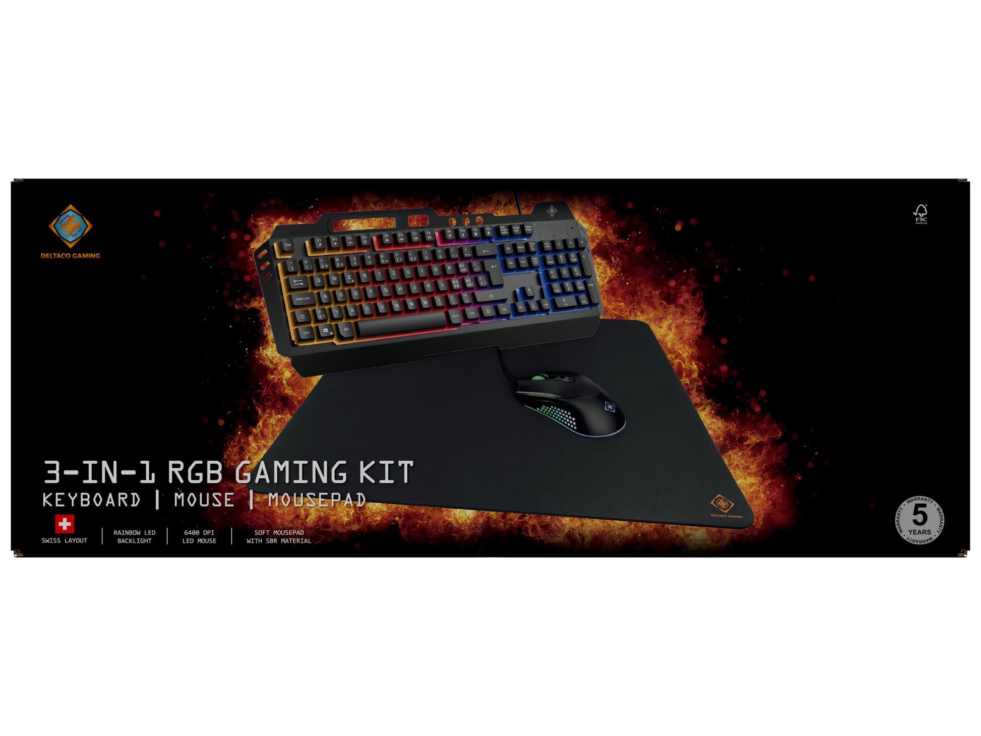 Deltaco Gaming GAM-113V2 – Tastatur-Maus-Set – Membran, RGB – verkabelt, USB-A – QWERTZ (CH) – schwarz