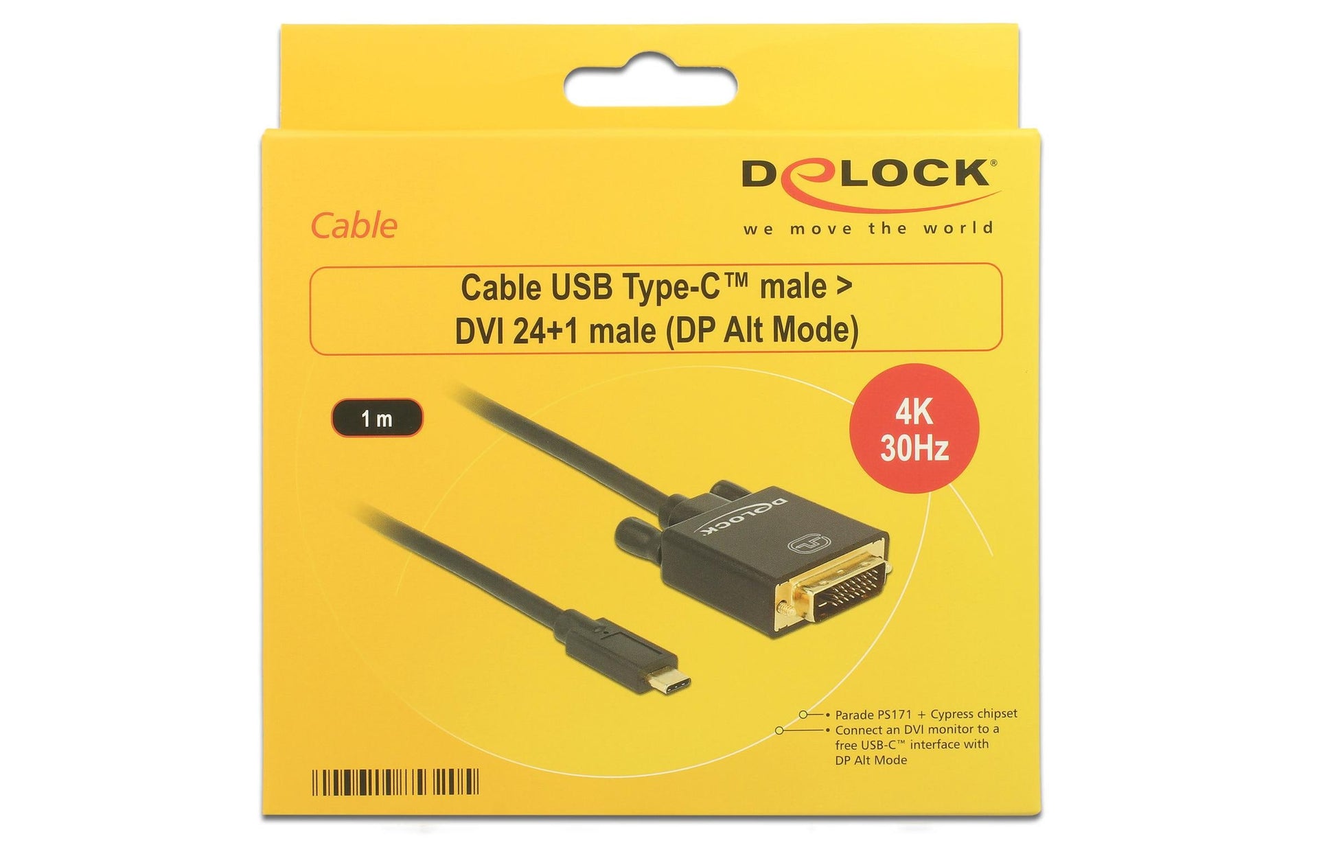 DeLOCK USB-C auf DVI-D Adapter 4K 30 Hz – 1 m – für Geräte mit USB-C (DisplayPort Alt Mode)