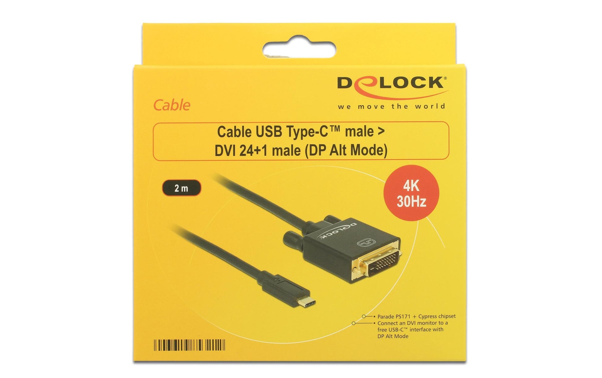 DeLOCK USB-C auf DVI-D Adapter 4K 30 Hz – 2 m – für Geräte mit USB-C (DisplayPort Alt Mode)