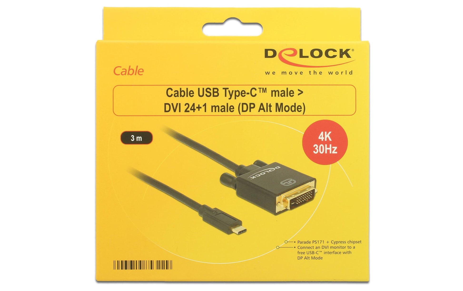 DeLOCK USB-C zu DVI-D Kabel – 4K (3840 × 2160), 3 m, Schwarz, für Geräte mit USB-C (DisplayPort Alt Mode)