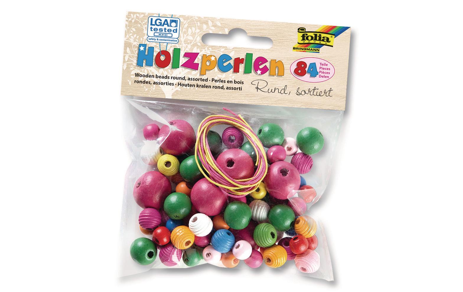 Folia Holzperlen – sortiert – 84 Perlen