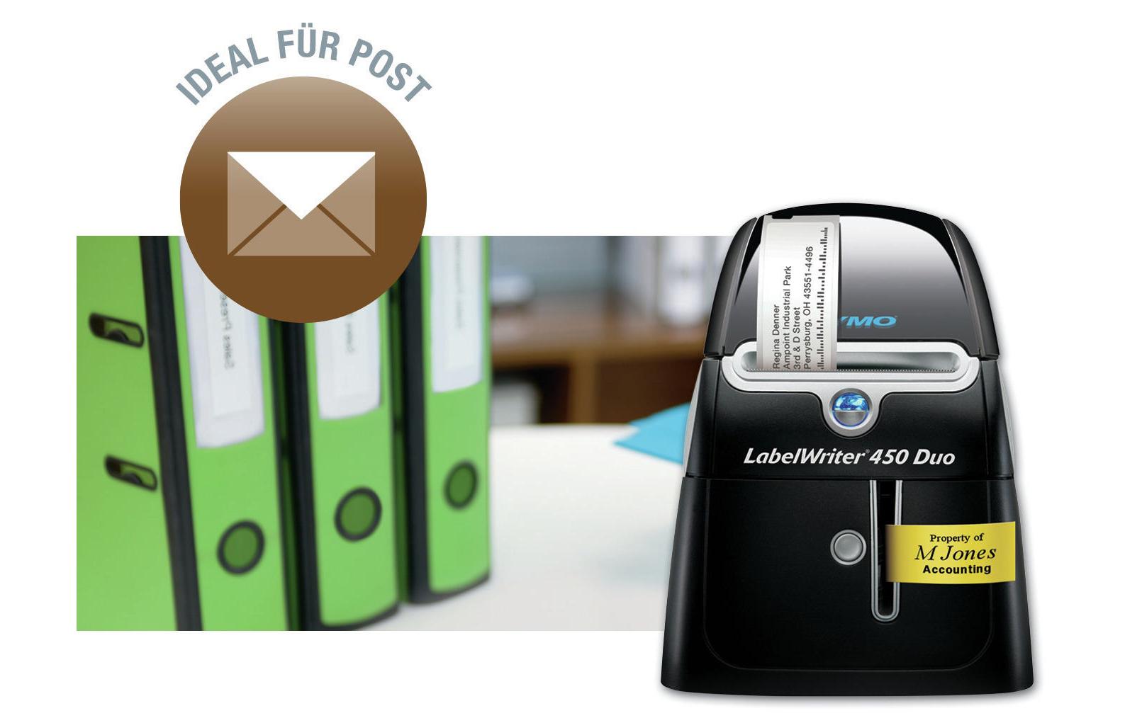 DYMO LabelWriter 450 Duo – Etikettendrucker, Thermodirekt, bis 60 mm, für D1-Bänder 6–24 mm