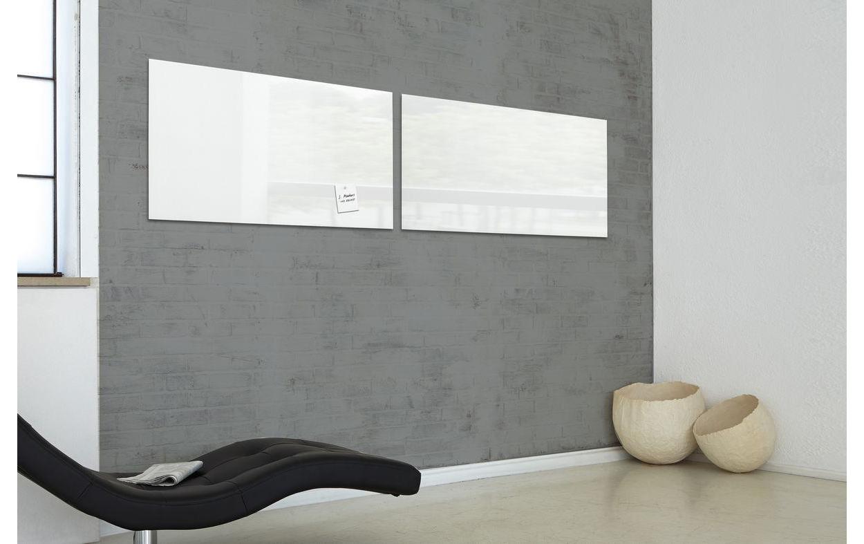 Sigel Whiteboard – 91 × 46 cm, Glas, magnetisch, Wandmontage, inkl. SuperDym-Magnetwürfel, Montagesatz