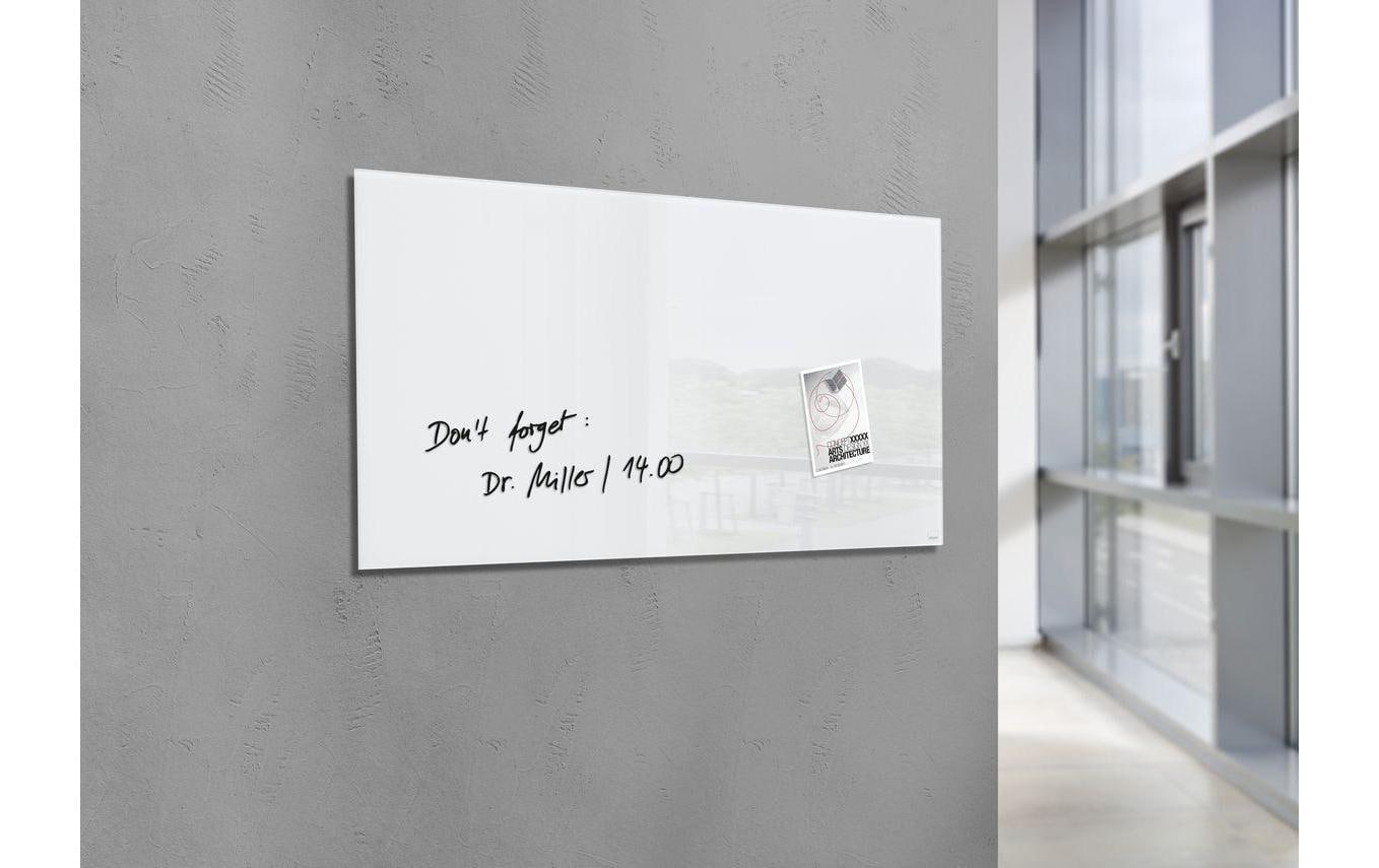 Sigel Whiteboard – 91 × 46 cm, Glas, magnetisch, Wandmontage, inkl. SuperDym-Magnetwürfel, Montagesatz