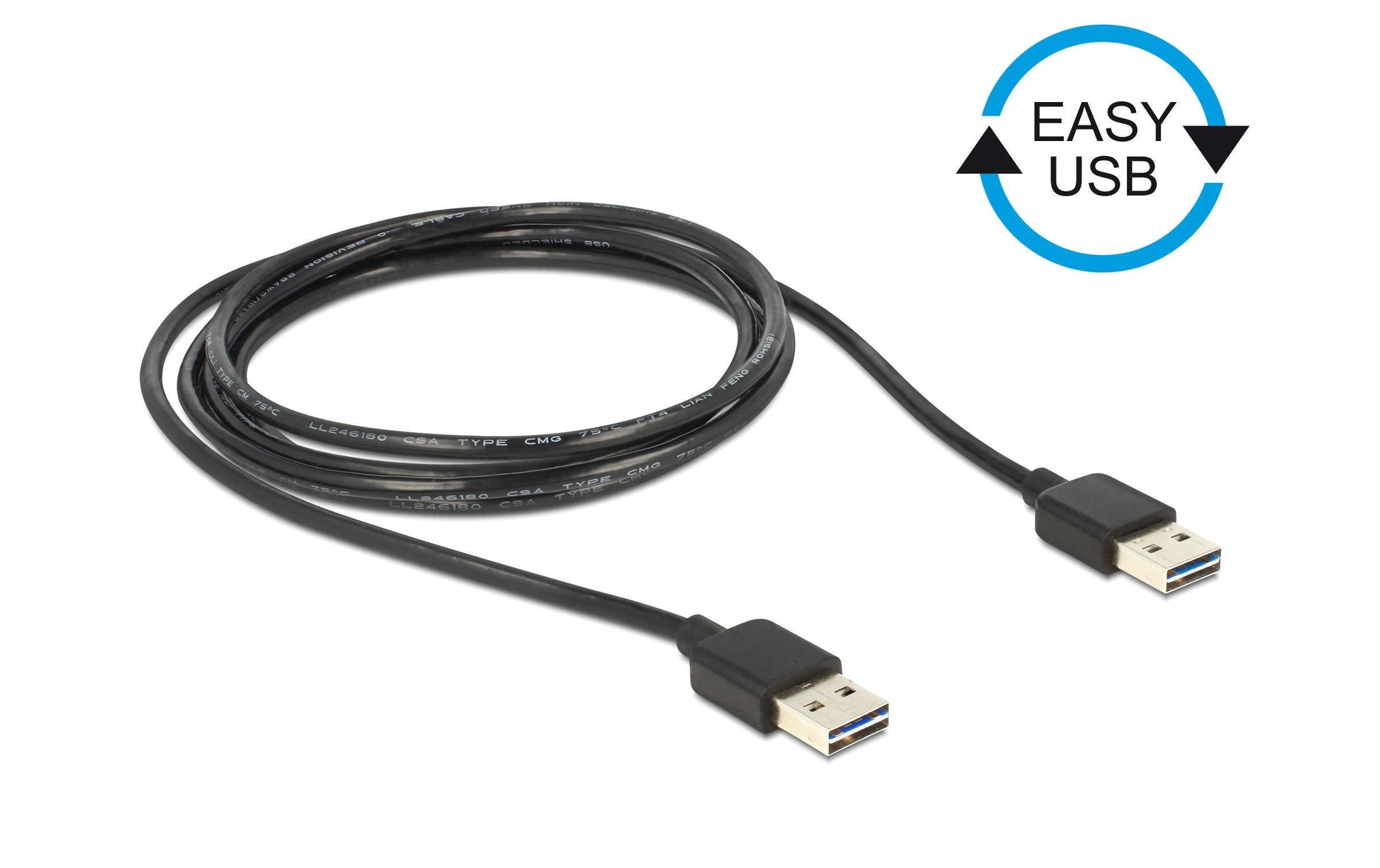DeLOCK USB-A auf USB-A Kabel – USB 2.0 (480 Mbit/s) – 2 m – Goldstecker – Schwarz