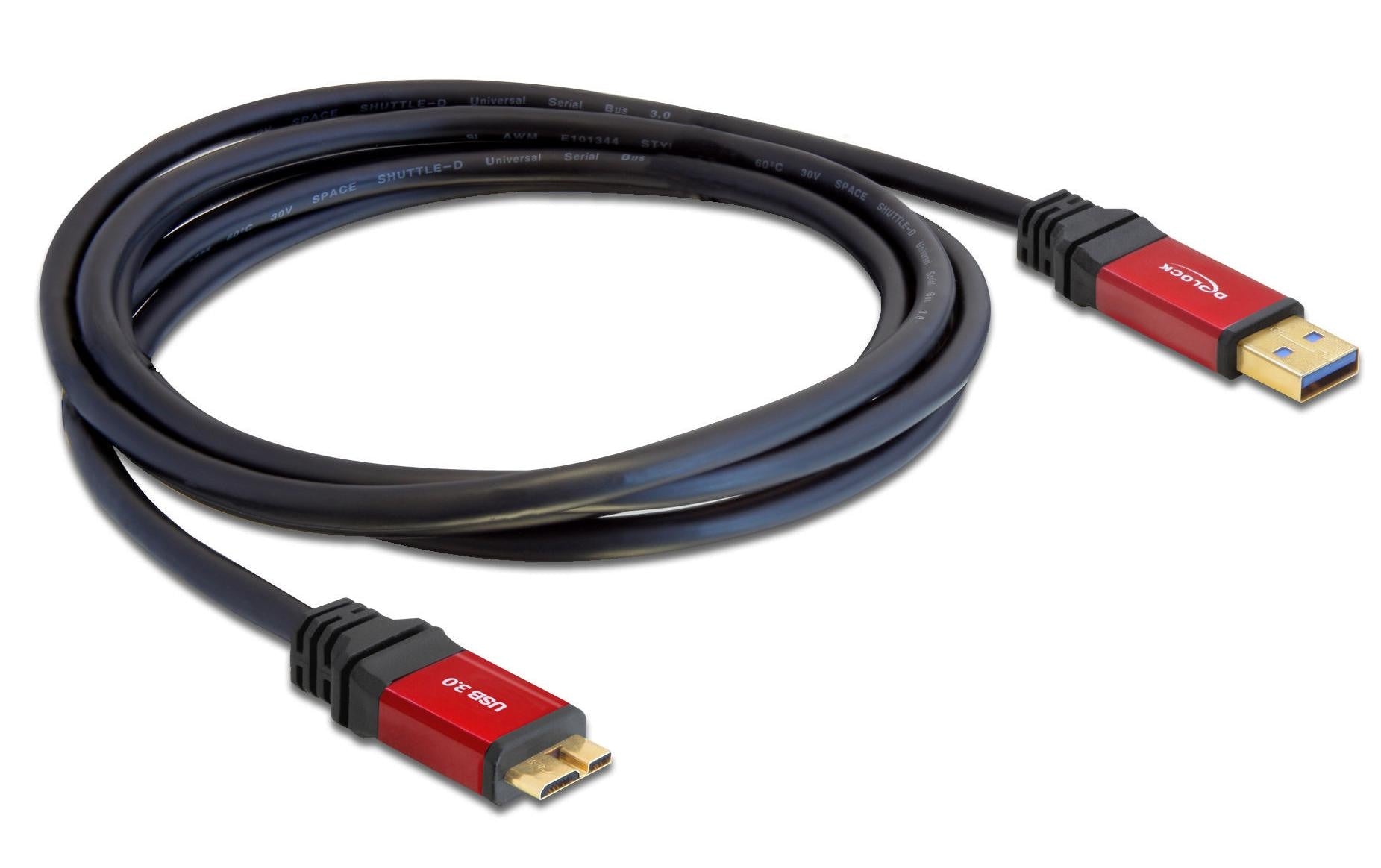 DeLOCK USB-A auf Micro-USB-B Kabel – USB 3.2 Gen 1 (5 Gbit/s) – 3 m – Goldstecker – Schwarz