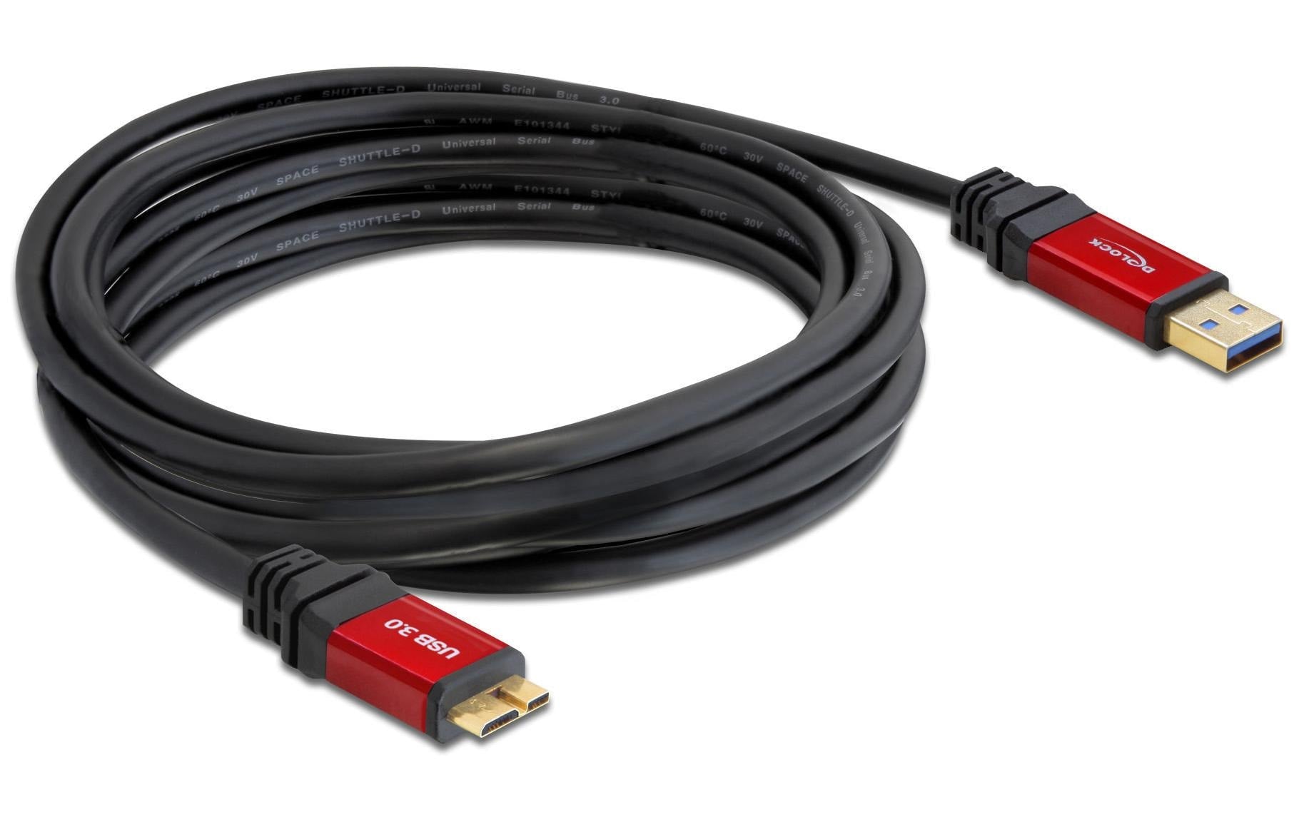 DeLOCK USB-A auf Micro-USB-B Kabel – USB 3.2 Gen 1 (5 Gbit/s) – 5 m – Goldkontakte – Schwarz
