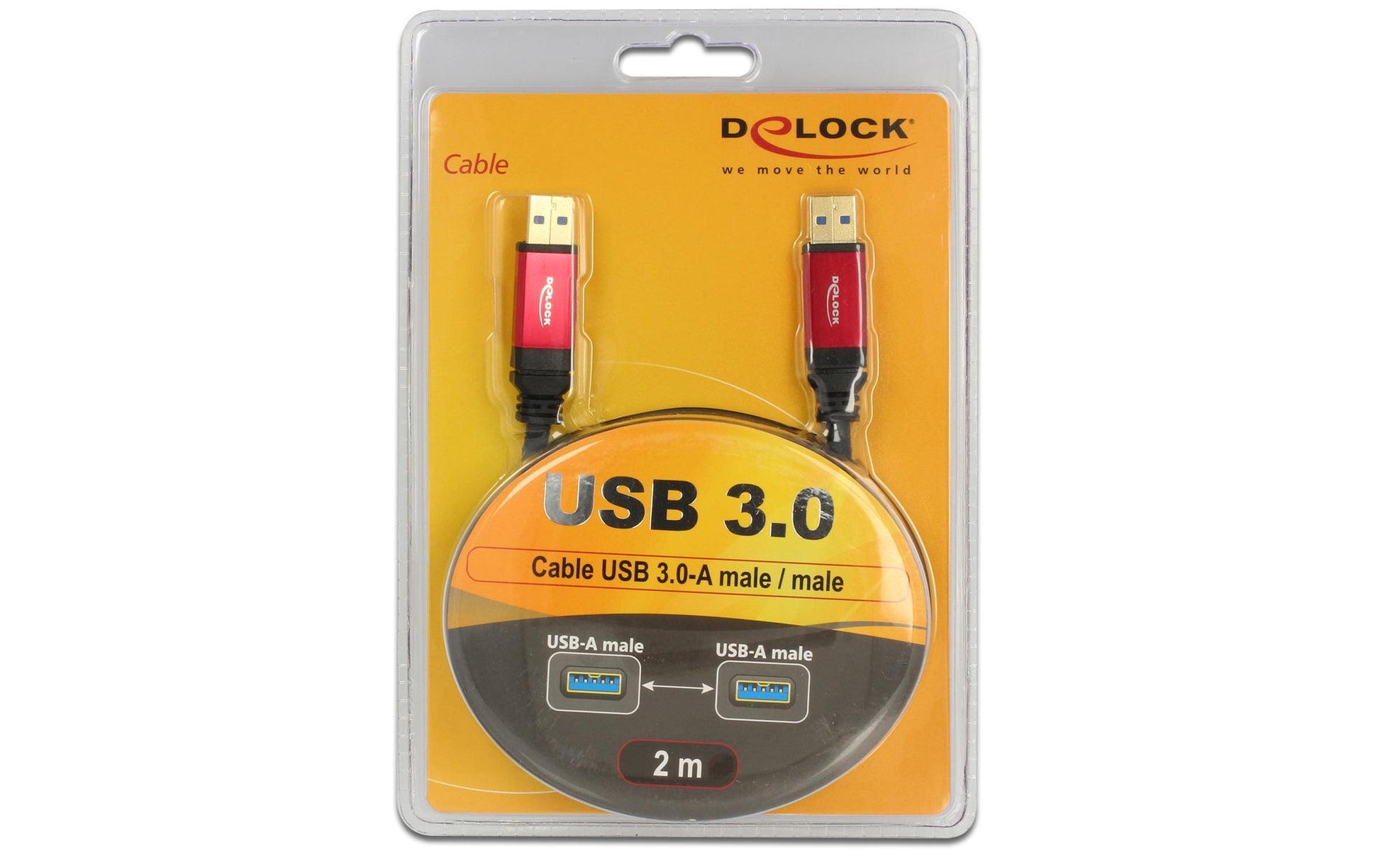 DeLOCK USB-Kabel – USB-A auf USB-A – USB 3.2 Gen 1 (5 Gbit/s) – 2 m – Goldstecker – Schwarz