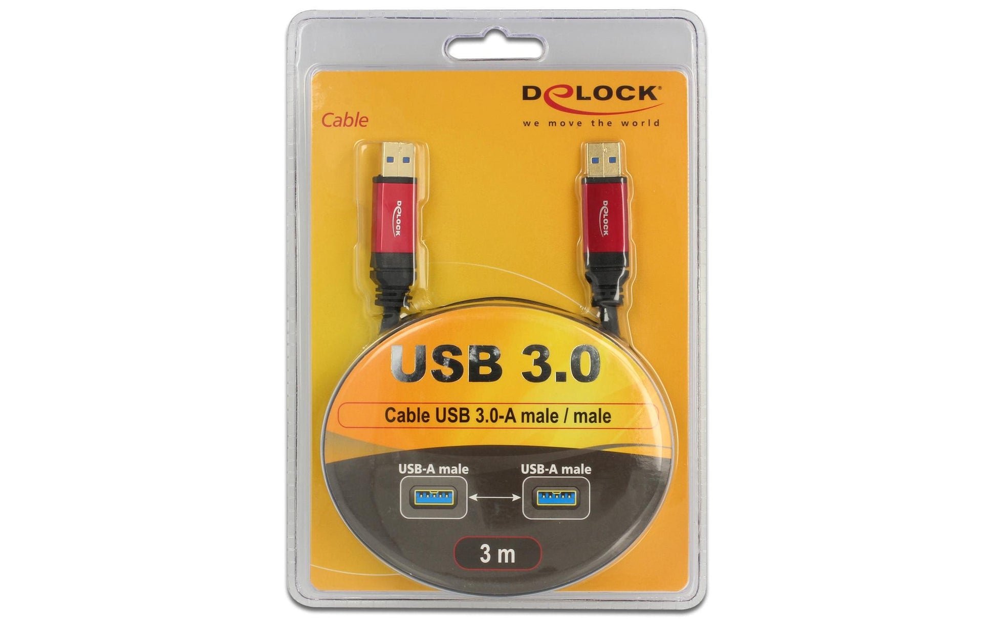 DeLOCK USB-A auf USB-A Kabel – USB 3.2 Gen 1 (5 Gbit/s) – 3 m – Goldstecker – Schwarz