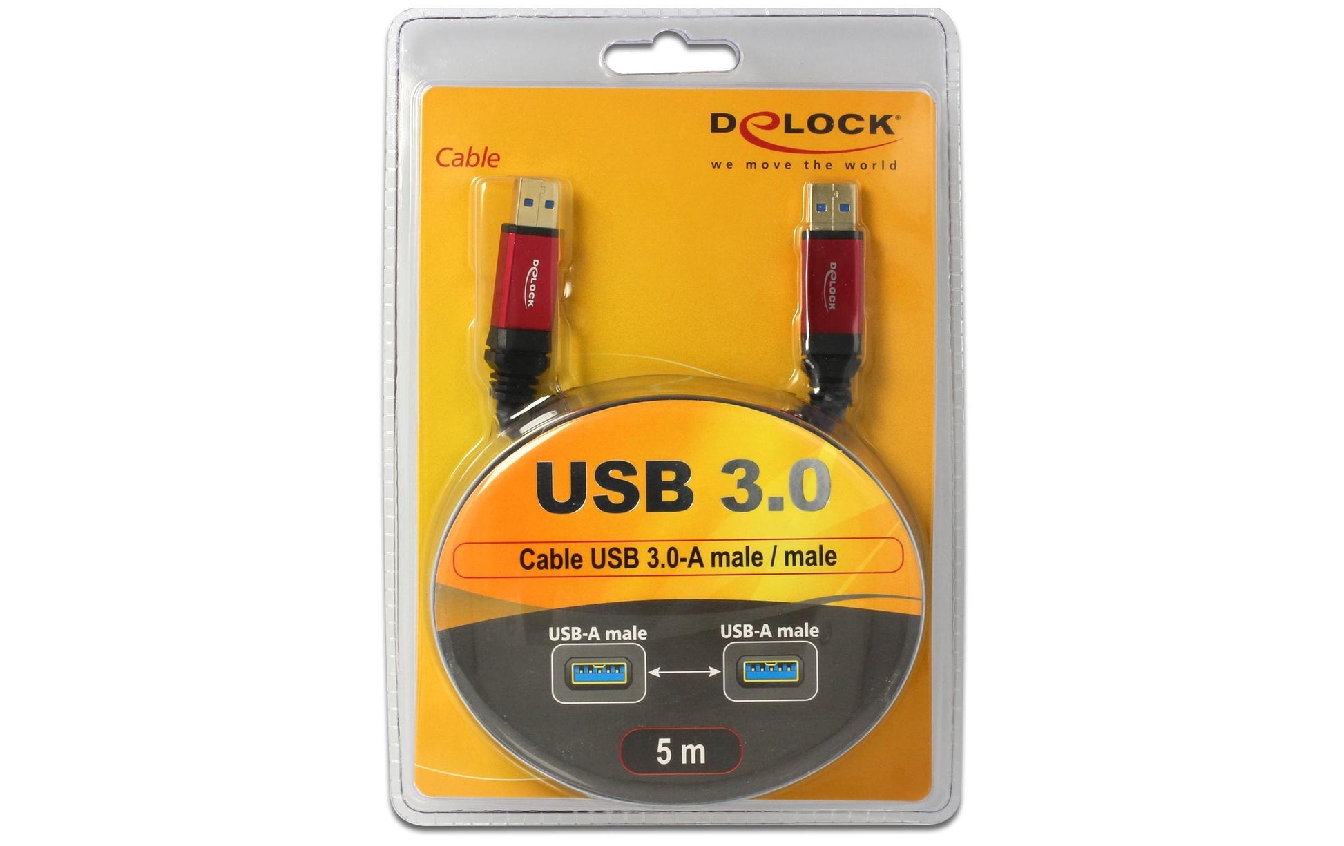DeLOCK USB-A auf USB-A Kabel – USB 3.2 Gen 1 (5 Gbit/s) – 5 m – Goldstecker – Schwarz