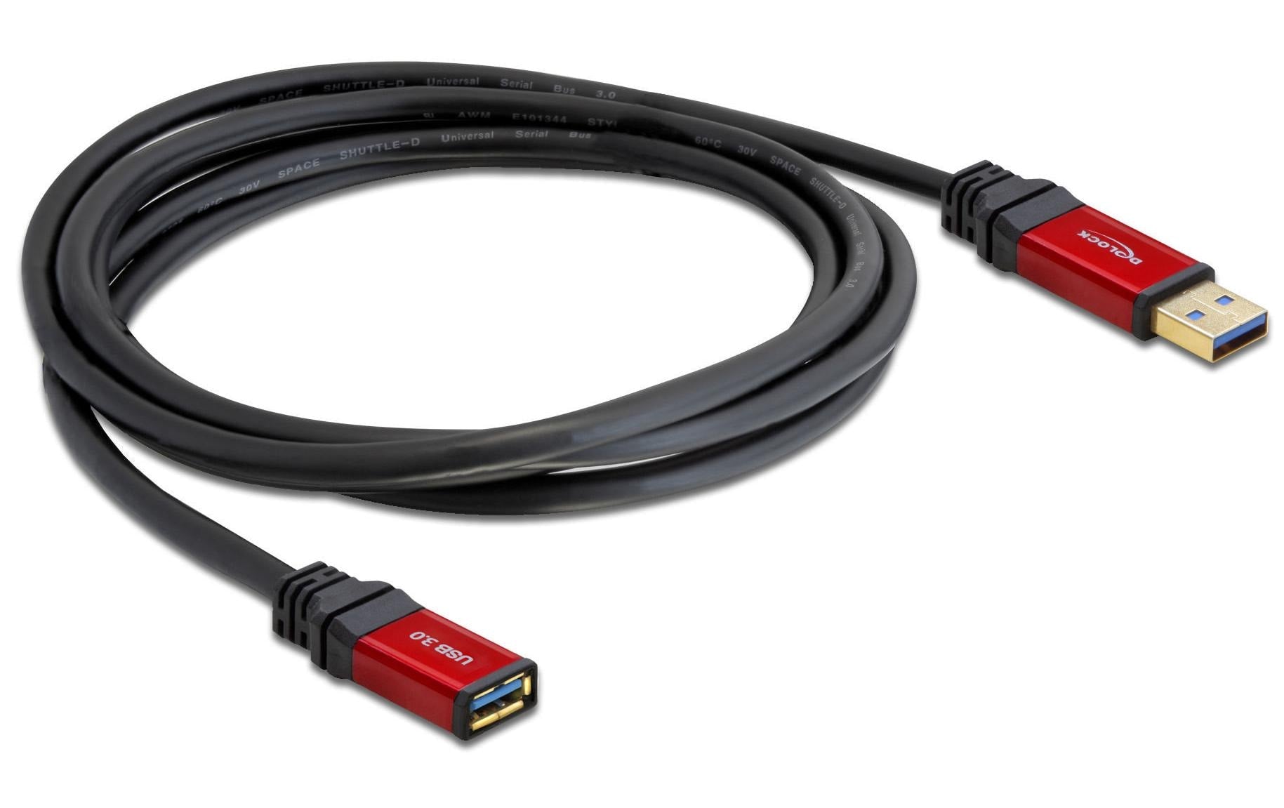 DeLOCK USB-A Verlängerungskabel (Stecker auf Buchse) – USB 3.2 Gen 1 (5 Gbit/s) – 3 m – Goldstecker – Schwarz