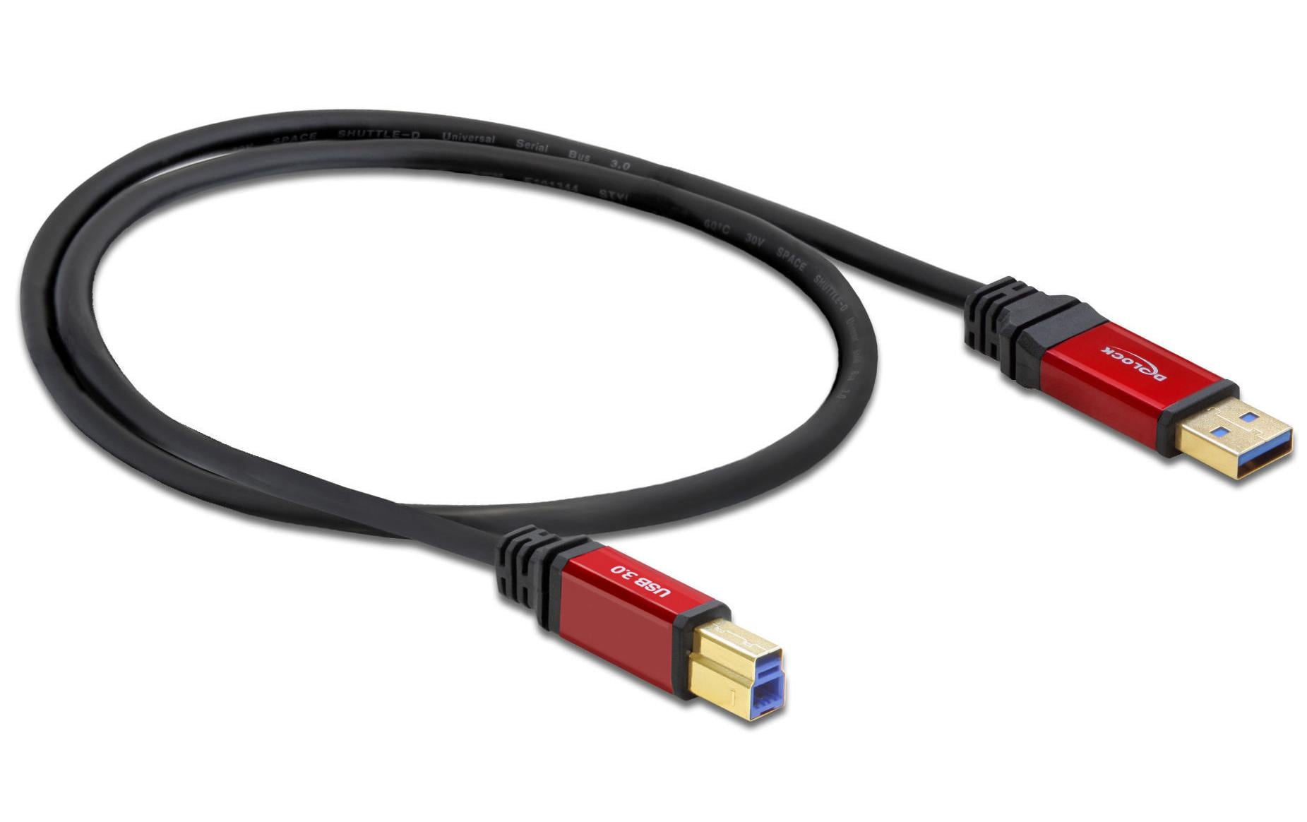 DeLOCK USB-A auf USB-B Kabel – USB 3.2 Gen 1 (5 Gbit/s) – 1 m – Goldkontakte – Schwarz