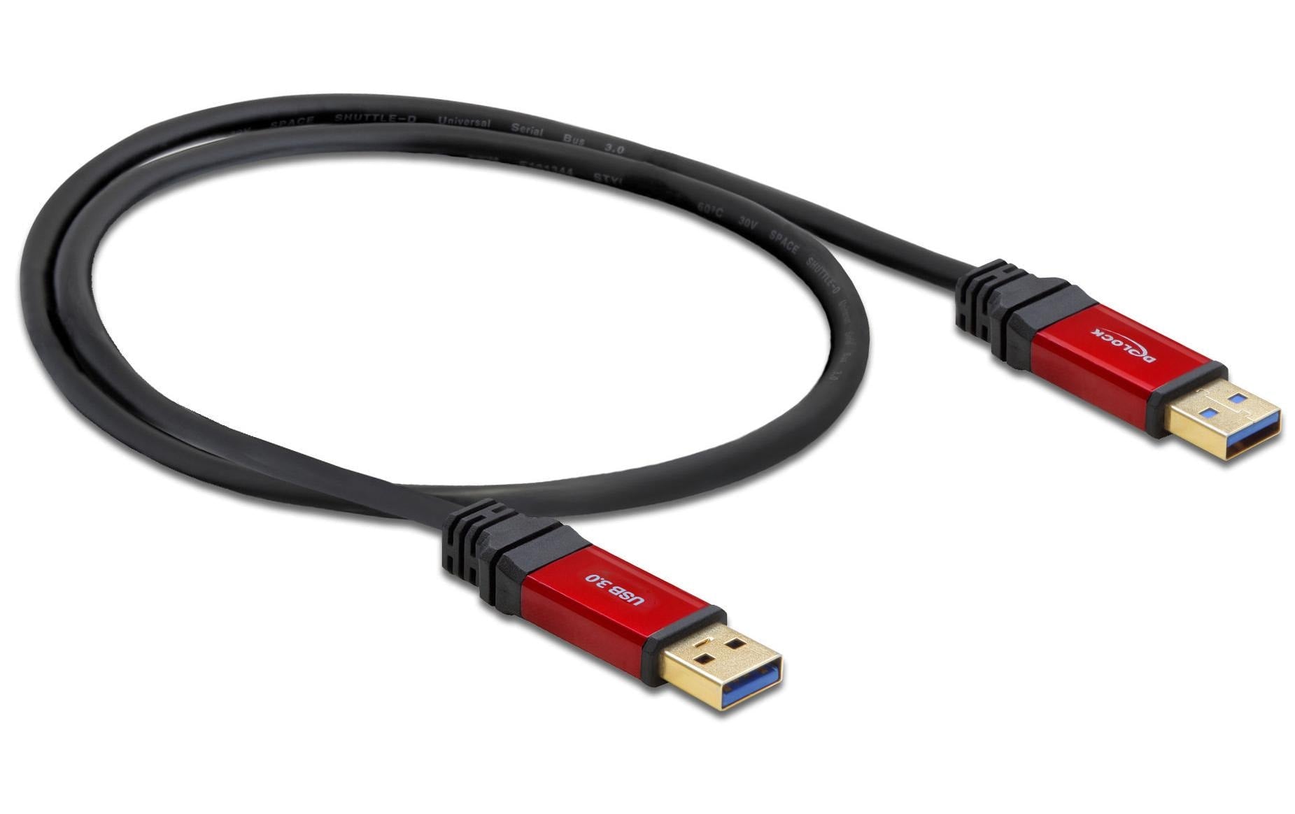 DeLOCK USB-A auf USB-A Kabel – USB 3.2 Gen 1 (5 Gbit/s) – 1 m – Goldstecker – Schwarz