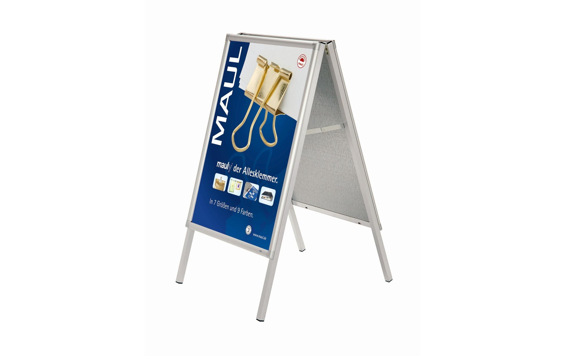 MAUL Plakatständer – für A1 hoch, silber, Metall/Kunststoff, 624×756×1115 mm