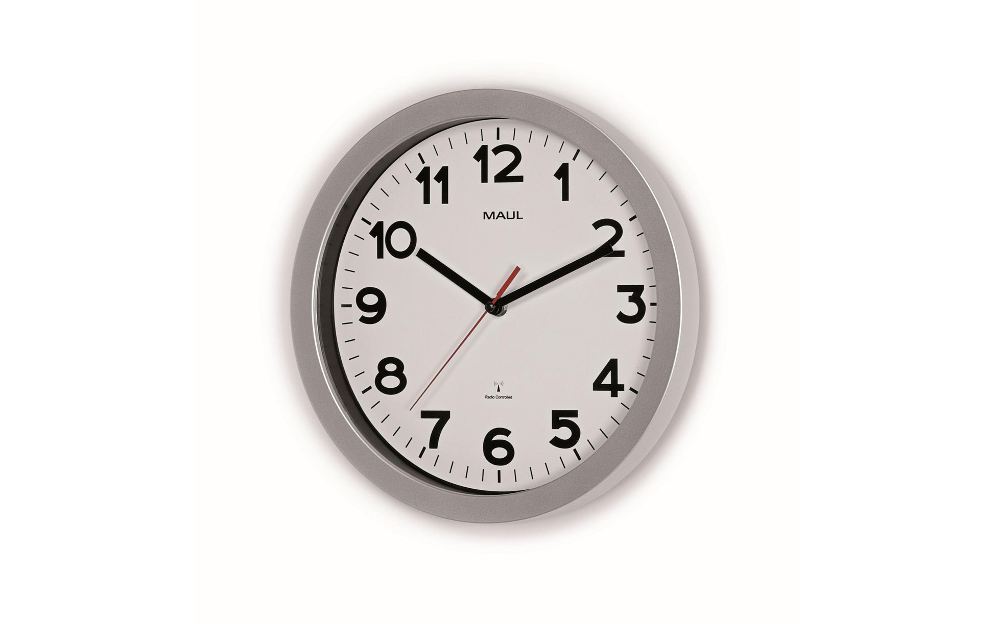 MAUL Wanduhr Step – Funk – Ø 30 cm, silber, Kunststoff