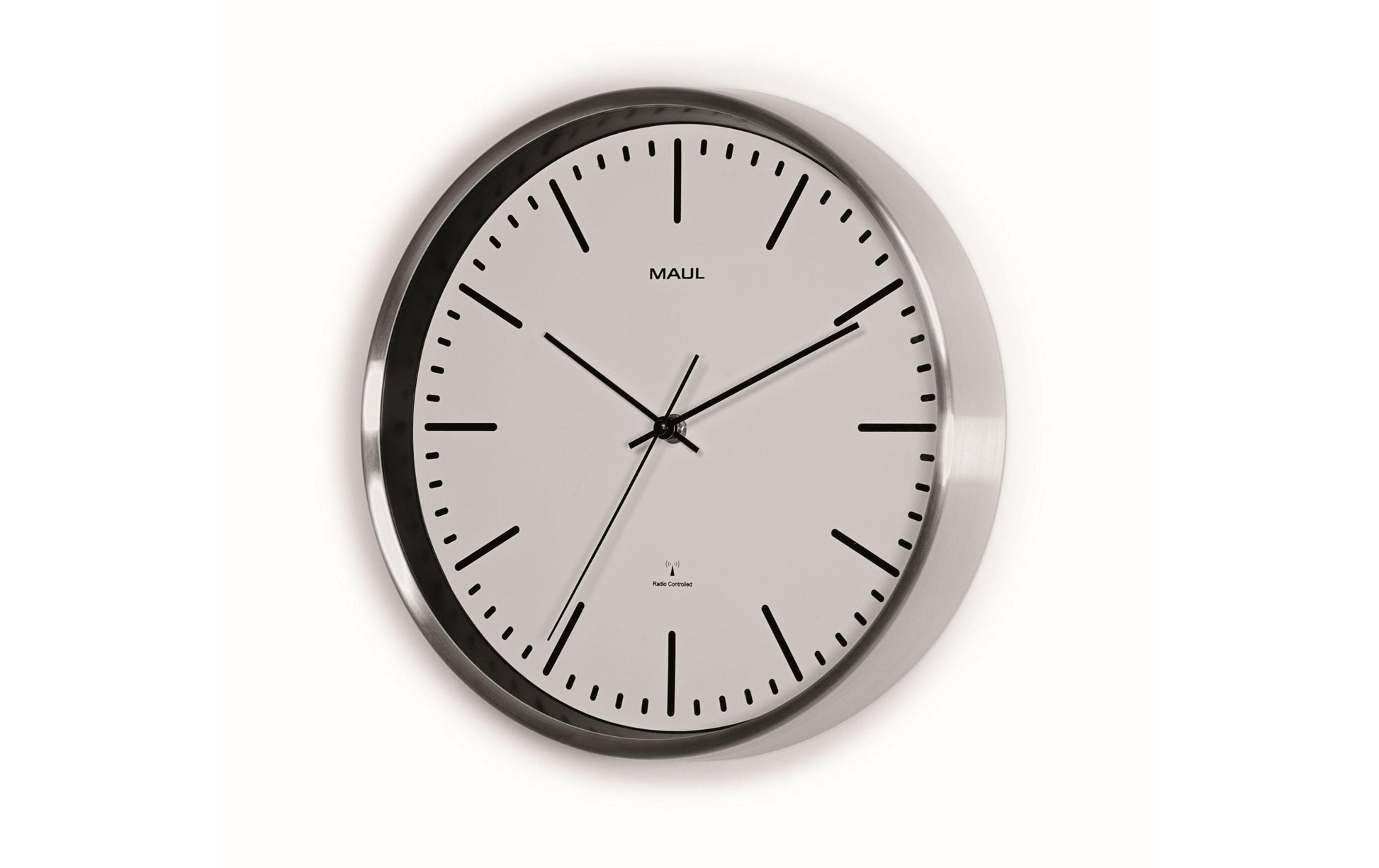 MAUL Wanduhr fly – Funk – Ø 30,5 cm, weiss, Aluminium