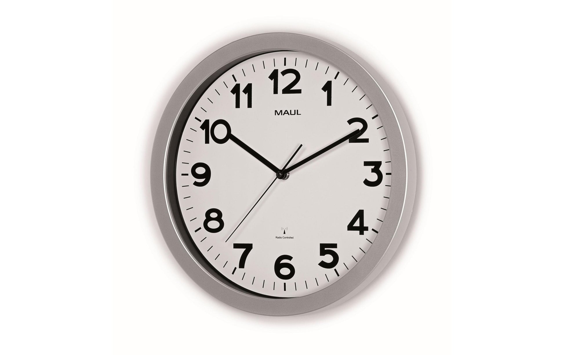 MAUL Wanduhr Step – Funk – Ø 35 cm, silber, Kunststoff
