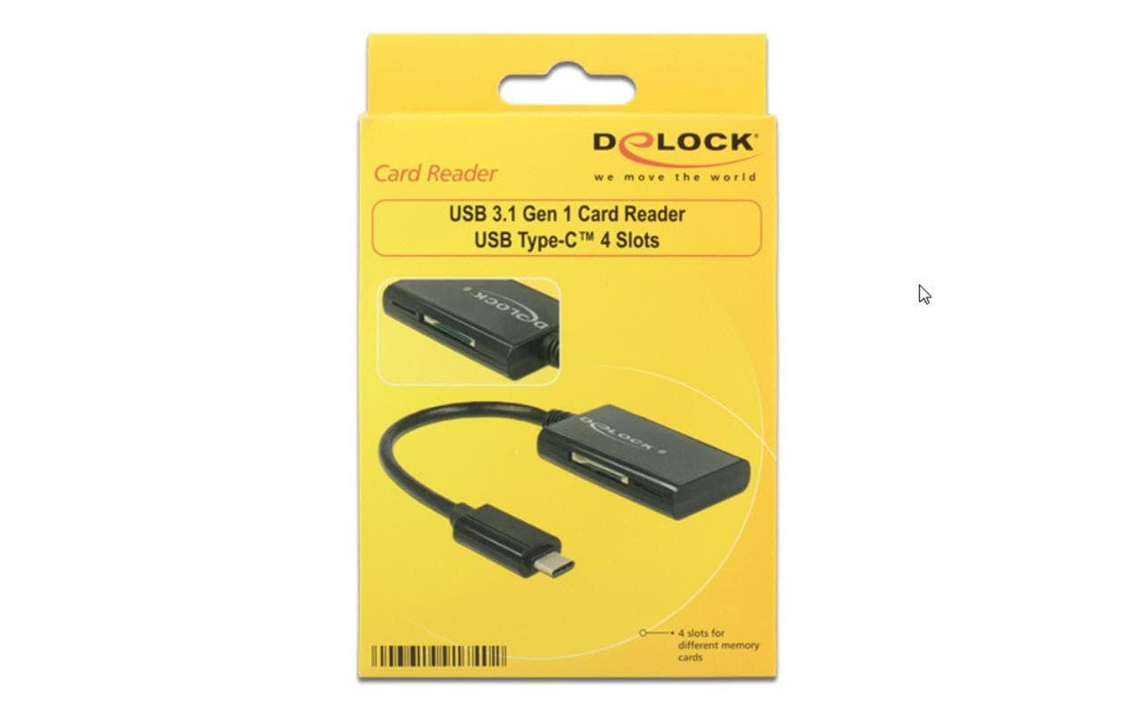 DeLOCK USB-Kartenleser USB-C – SD/microSD, MMC – USB 3.2 Gen 1 – Schwarz – für Windows/Mac/Android