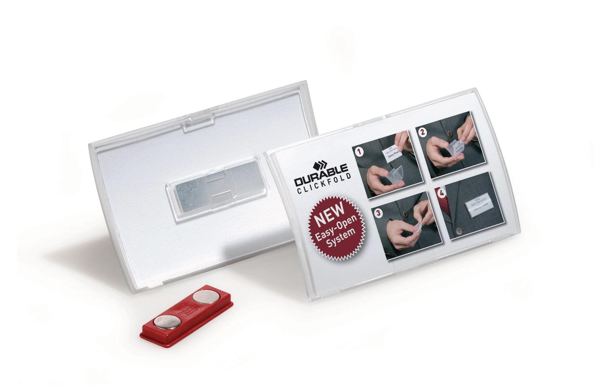 Durable Namensschild – 75 × 40 mm, Kunststoff, transparent, mit Magnet – 10 Stück