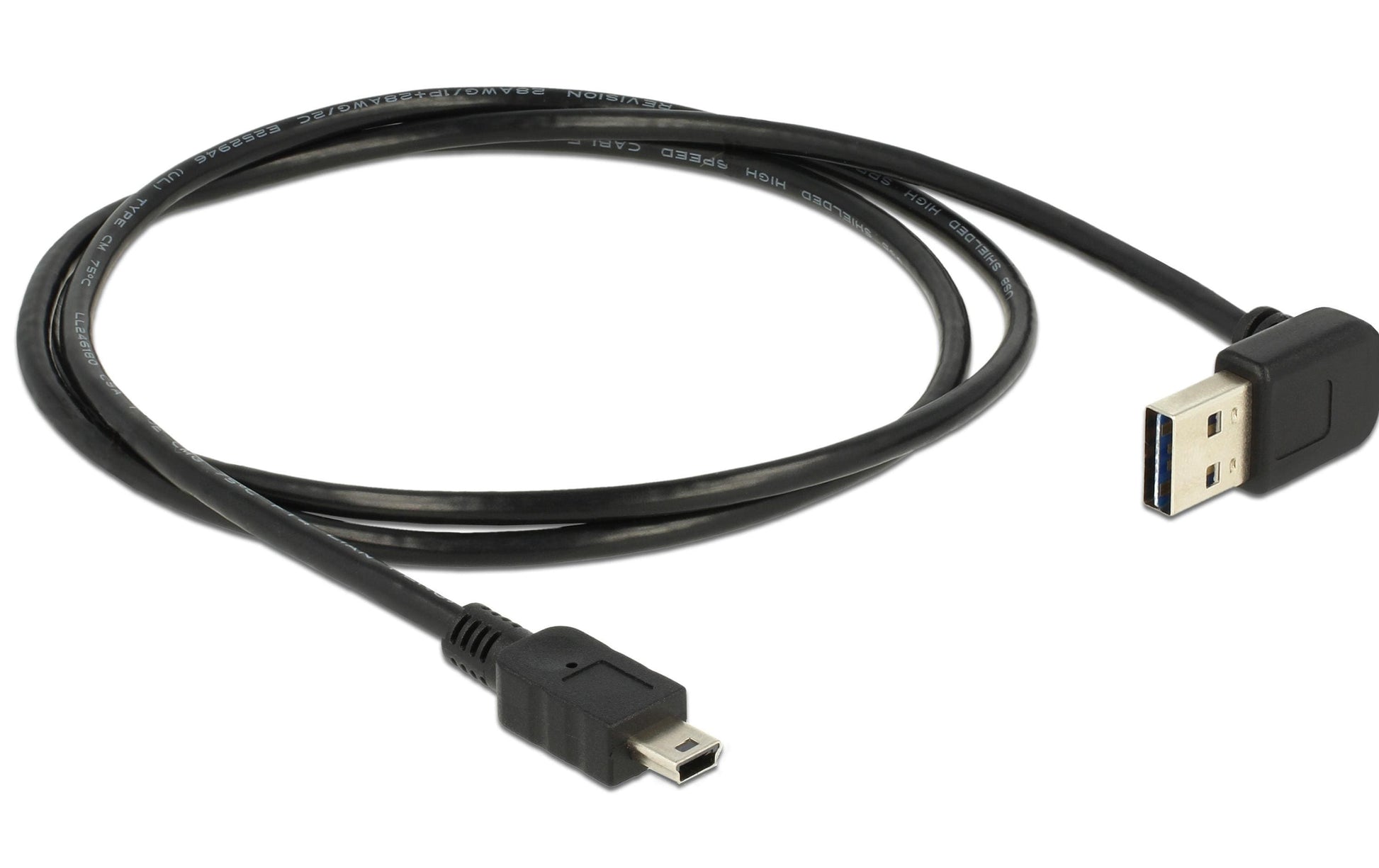 DeLOCK USB-A auf Mini-USB-B Kabel – USB 2.0 (480 Mbit/s) – 2 m – Abgewinkelt, Goldstecker – Schwarz
