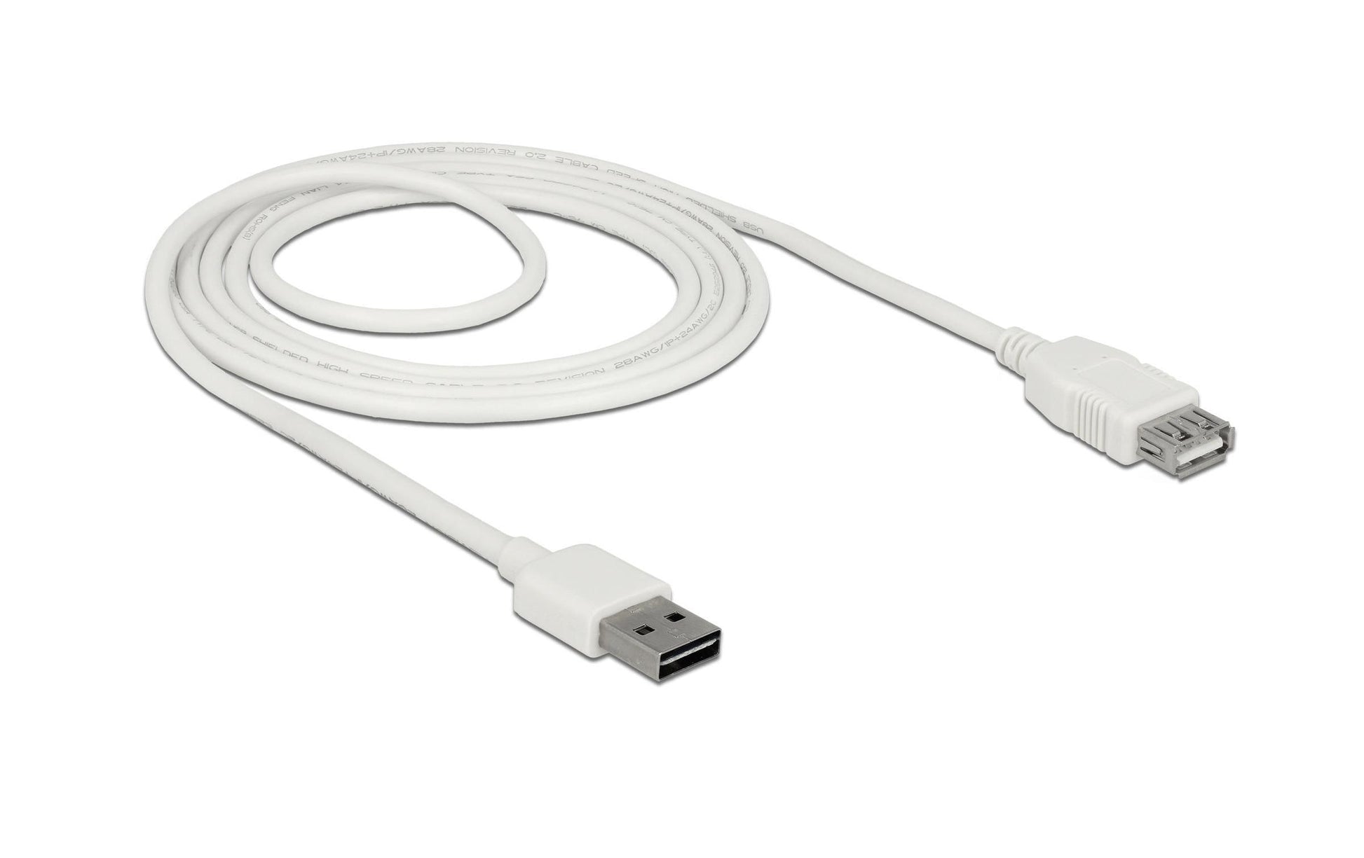 DeLOCK USB-A Verlängerungskabel (Stecker auf Buchse) – USB 2.0 (480 Mbit/s) – 2 m – Goldkontakte – Weiss