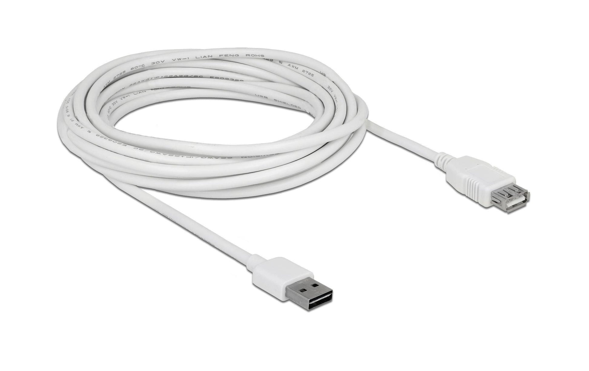 DeLOCK USB-A Verlängerungskabel (Stecker auf Buchse) – USB 2.0 (480 Mbit/s) – 5 m – Passiv, Goldkontakte