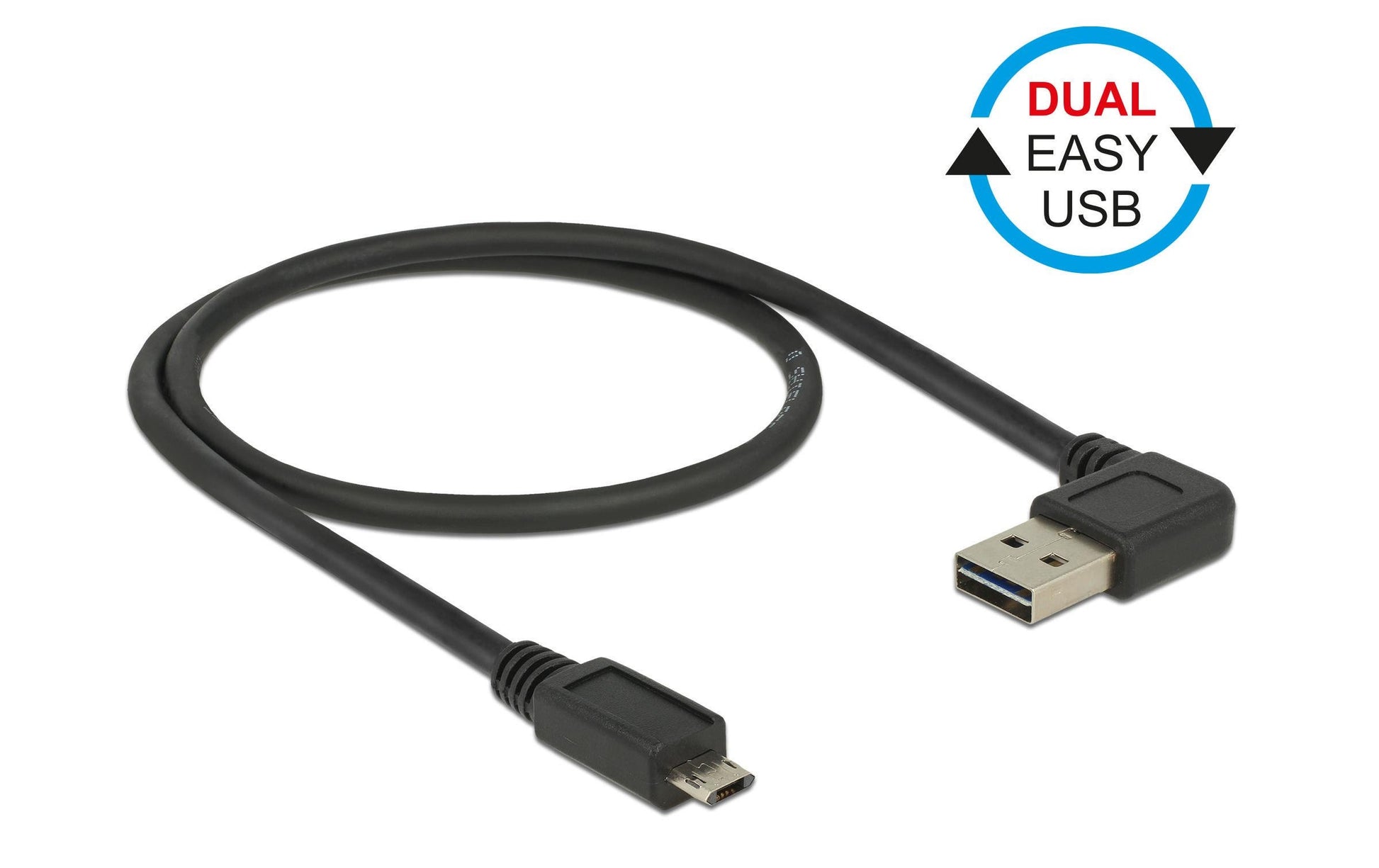 DeLOCK USB-A auf Micro-USB-B Kabel – USB 2.0 (480 Mbit/s) – 0,5 m – Abgewinkelt – Schwarz