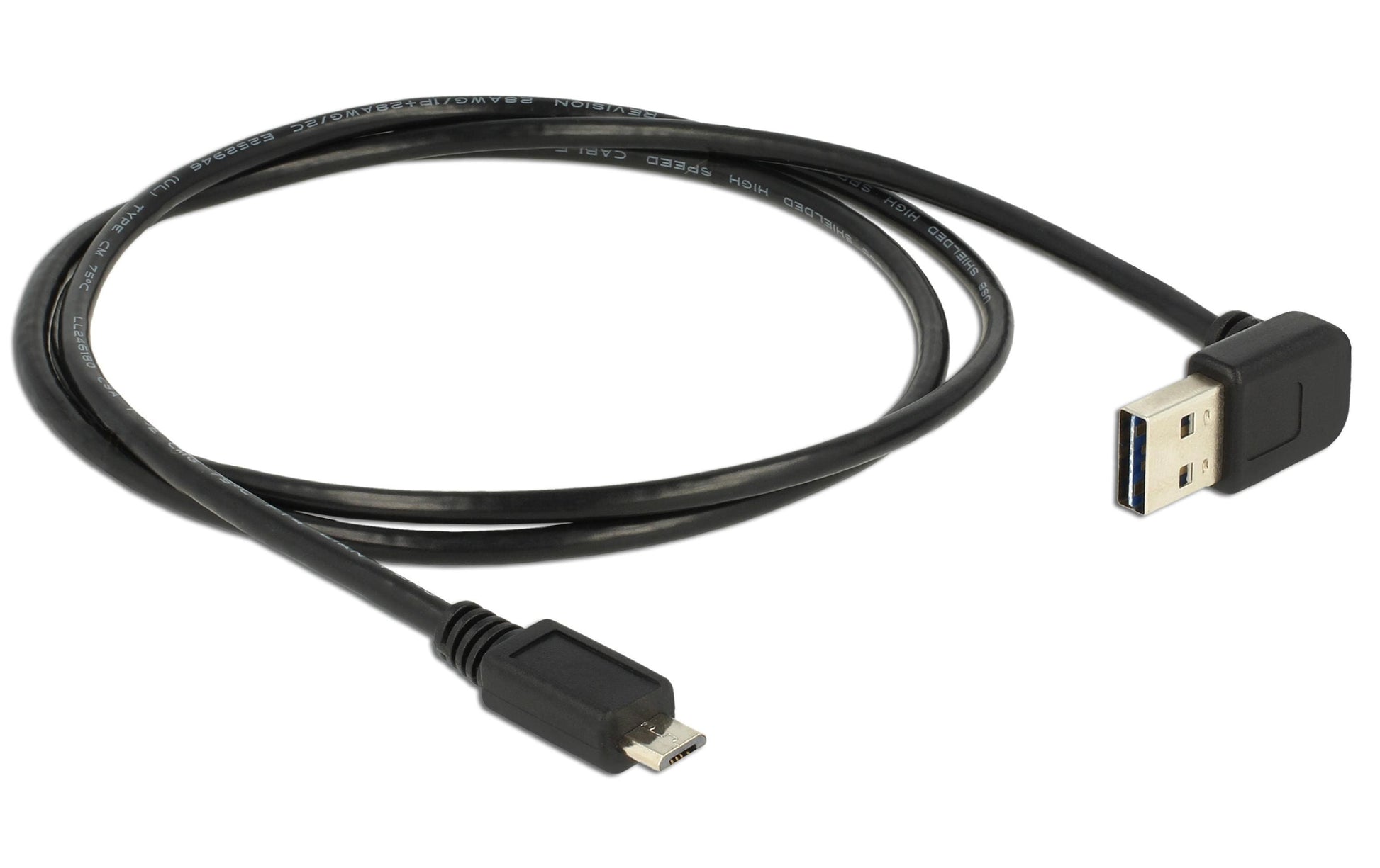 DeLOCK USB-A auf Micro-USB-B Kabel – USB 2.0 (480 Mbit/s) – 5 m – Abgewinkelt – Schwarz