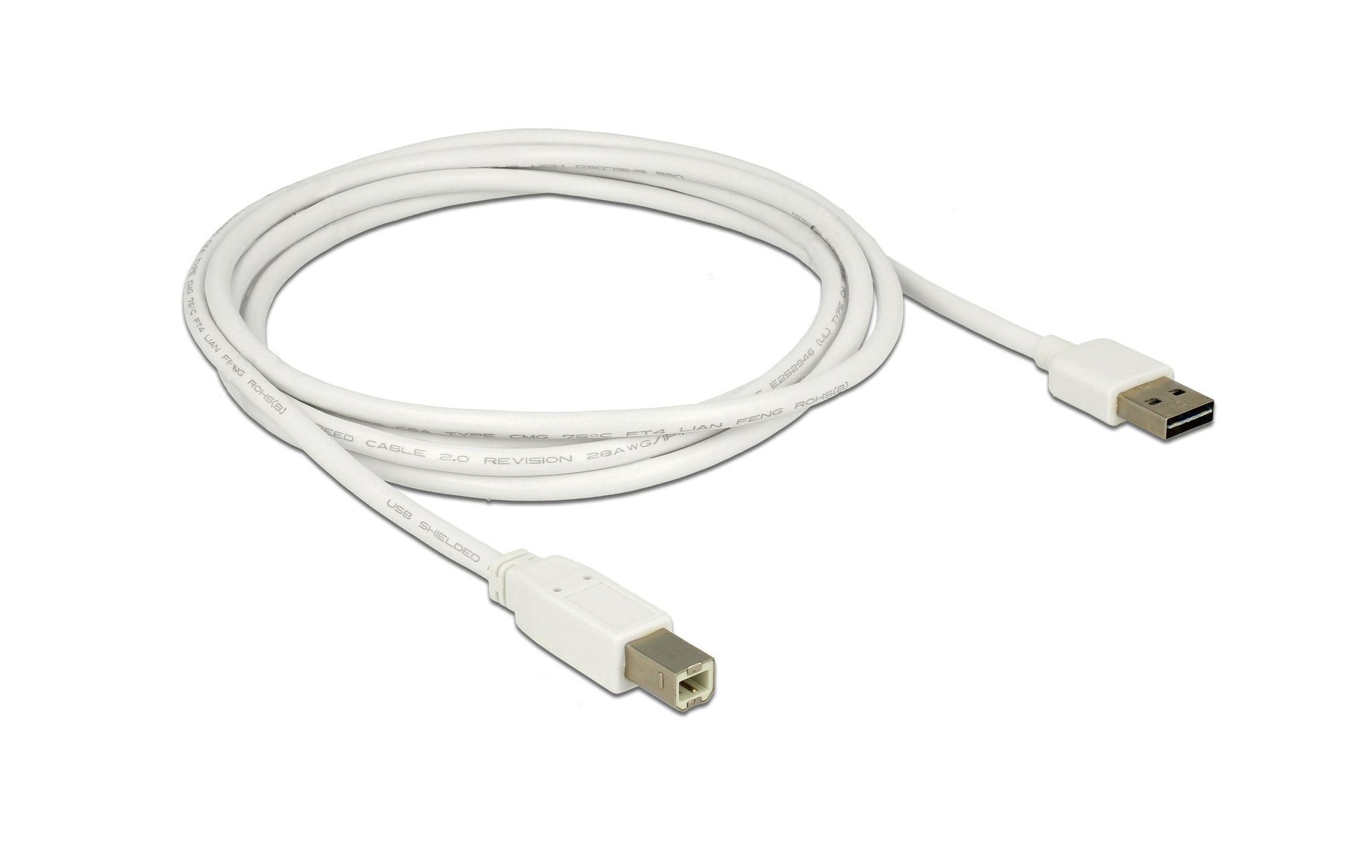 DeLOCK USB-A auf USB-B Kabel – USB 2.0 (480 Mbit/s) – 2 m – Goldkontakte – Weiss
