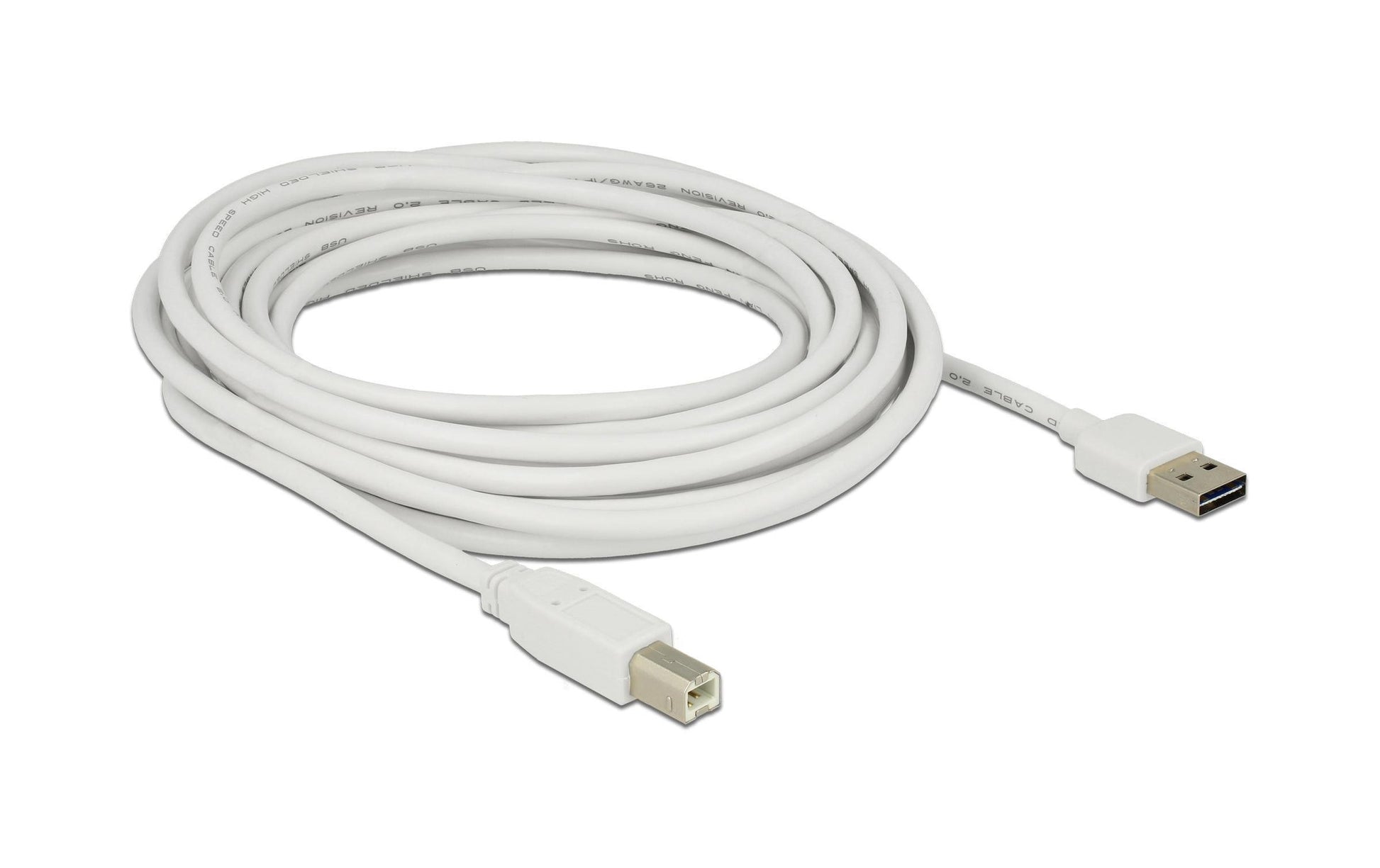 DeLOCK USB-A auf USB-B Kabel – USB 2.0 (480 Mbit/s) – 5 m – Goldkontakte – Weiss