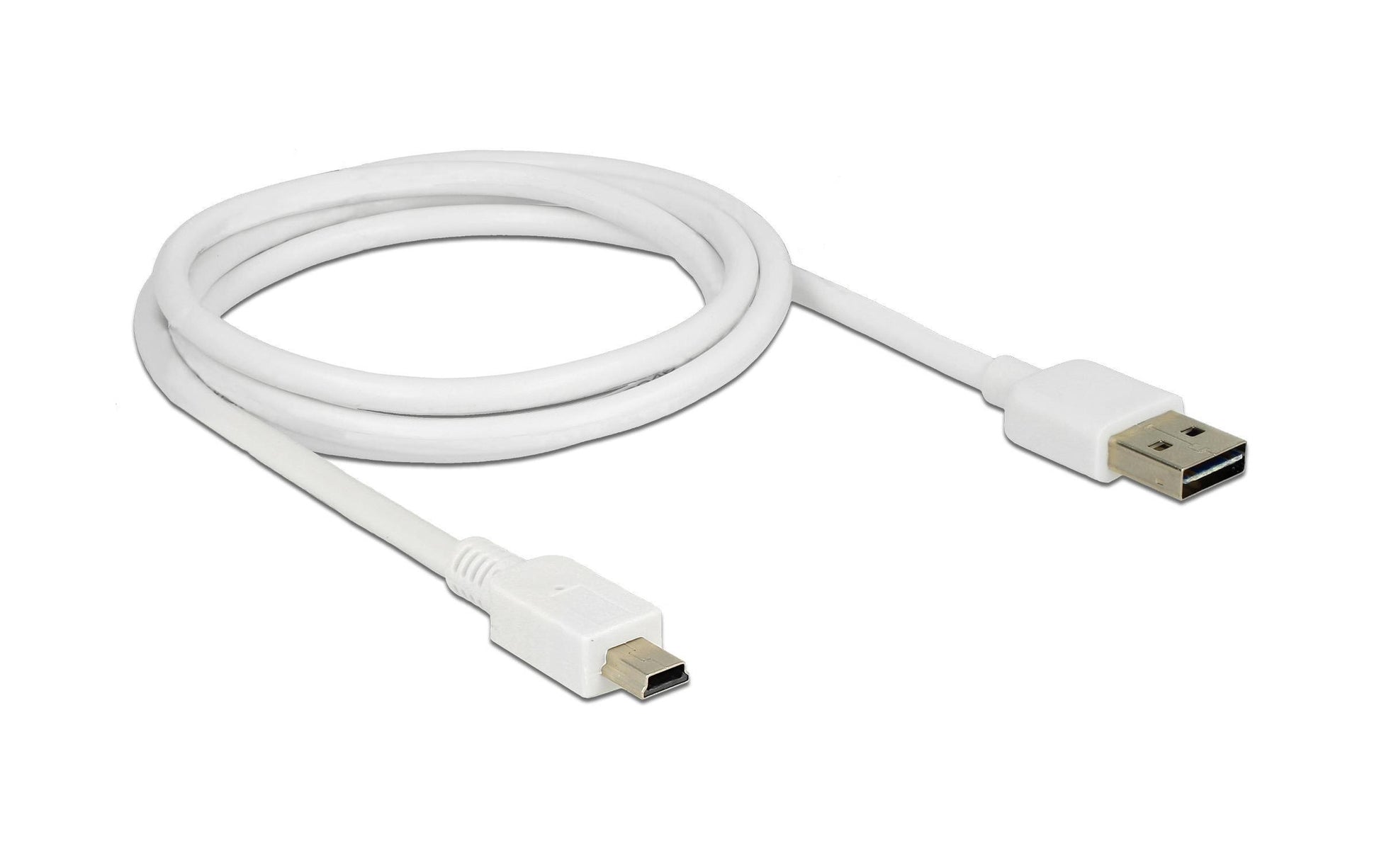 DeLOCK USB-Kabel – USB-A auf Mini-USB-B – USB 2.0 (480 Mbit/s) – 1 m – USB-A beidseitig einsteckbar – Weiss