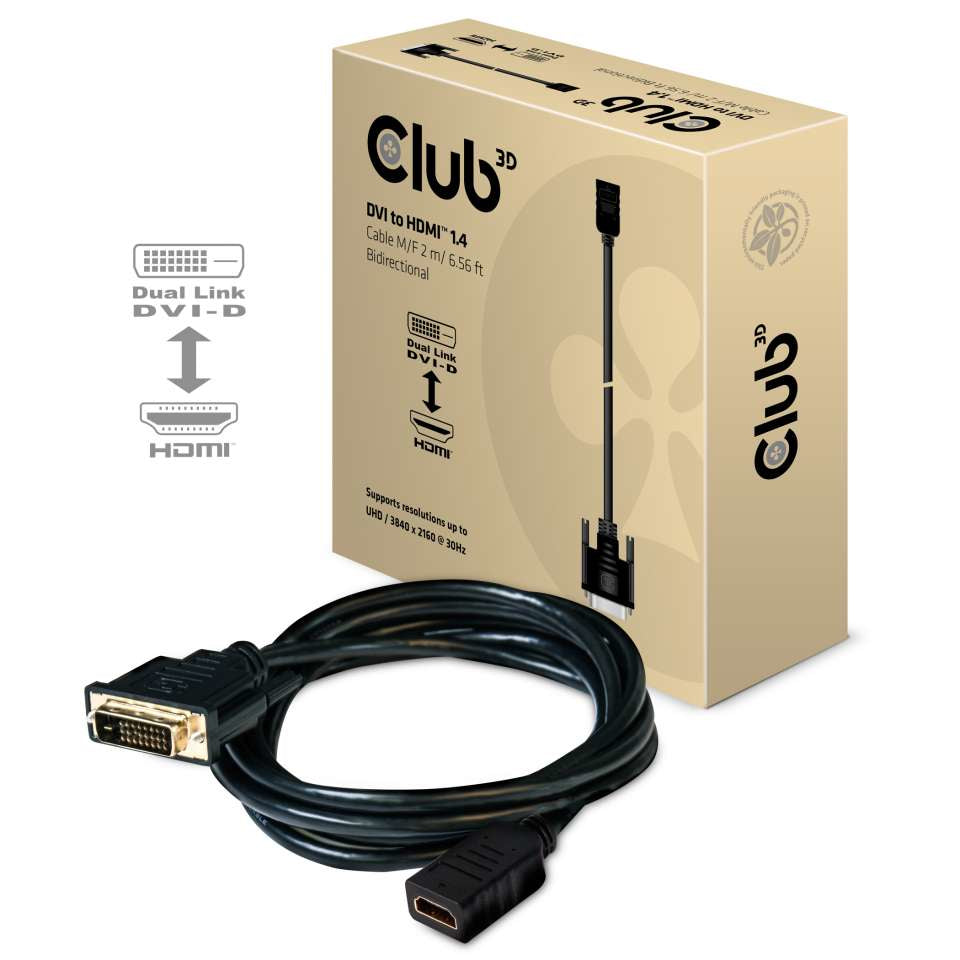 CLUB3D Club 3D – DVI-D auf HDMI Adapter, HDMI 1.4, 3840×2160, 2 m, bidirektional