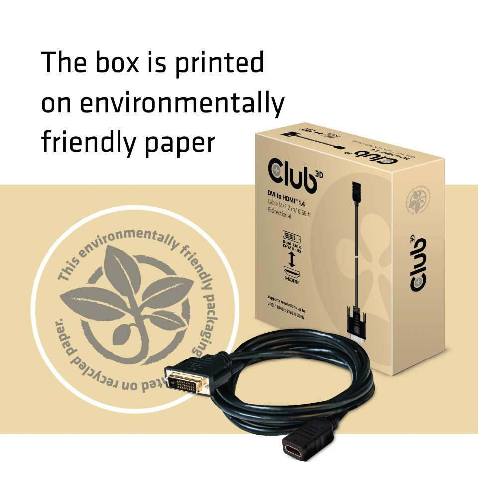 CLUB3D Club 3D – DVI-D auf HDMI Adapter, HDMI 1.4, 3840×2160, 2 m, bidirektional