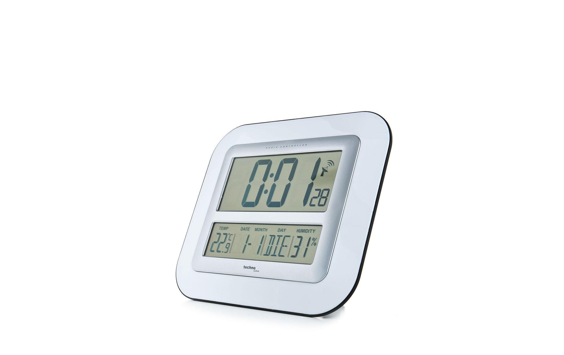 Technoline Digitale Wanduhr WS8006 – Funk – Ø 28 cm, Weiss, Kunststoff, Thermometer, Datum