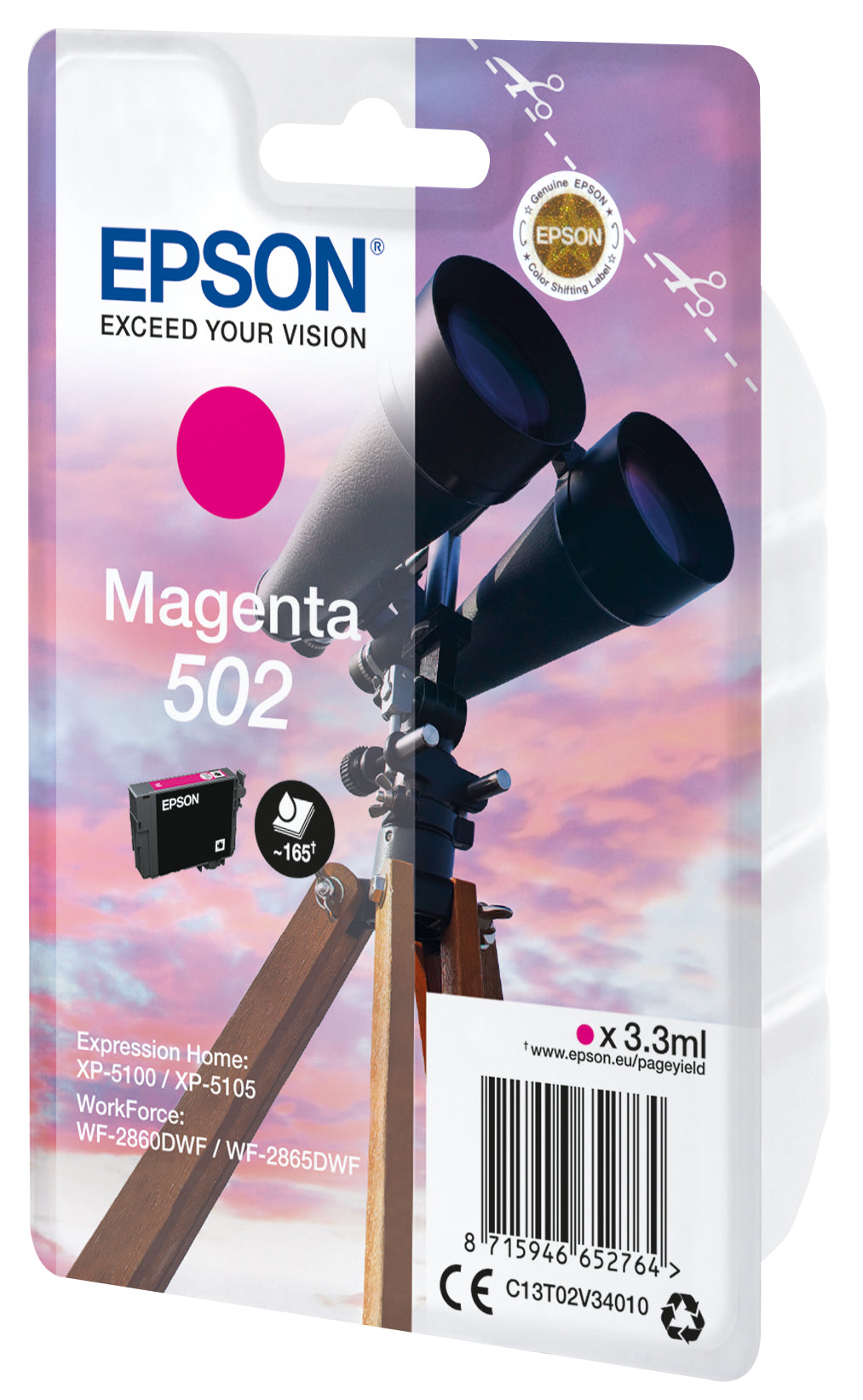 Epson 502 Magenta Tintenpatrone (Original) – für WorkForce WF-2860/2865, Expression Home XP-5100/5105