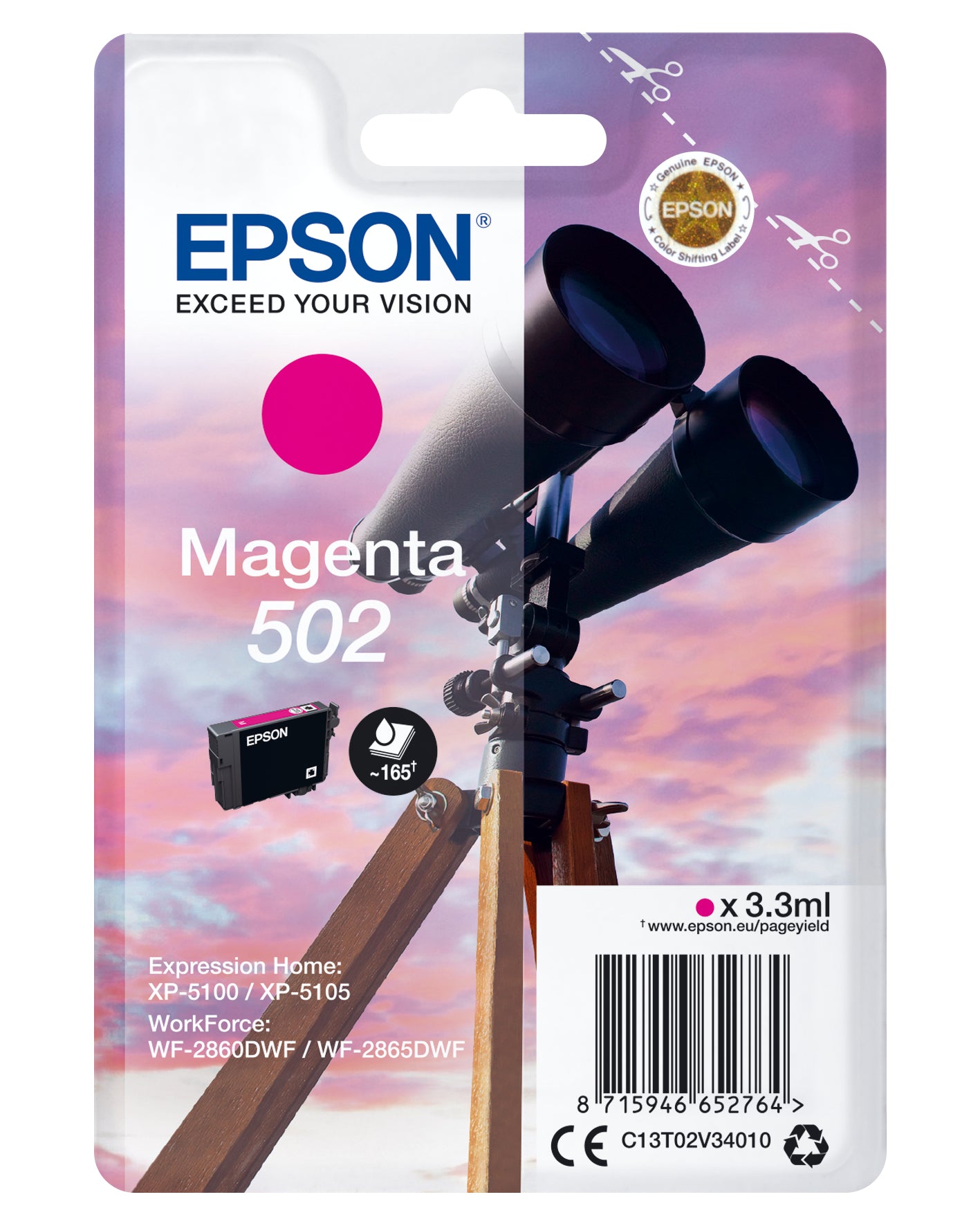 Epson 502 Magenta Tintenpatrone (Original) – für WorkForce WF-2860/2865, Expression Home XP-5100/5105