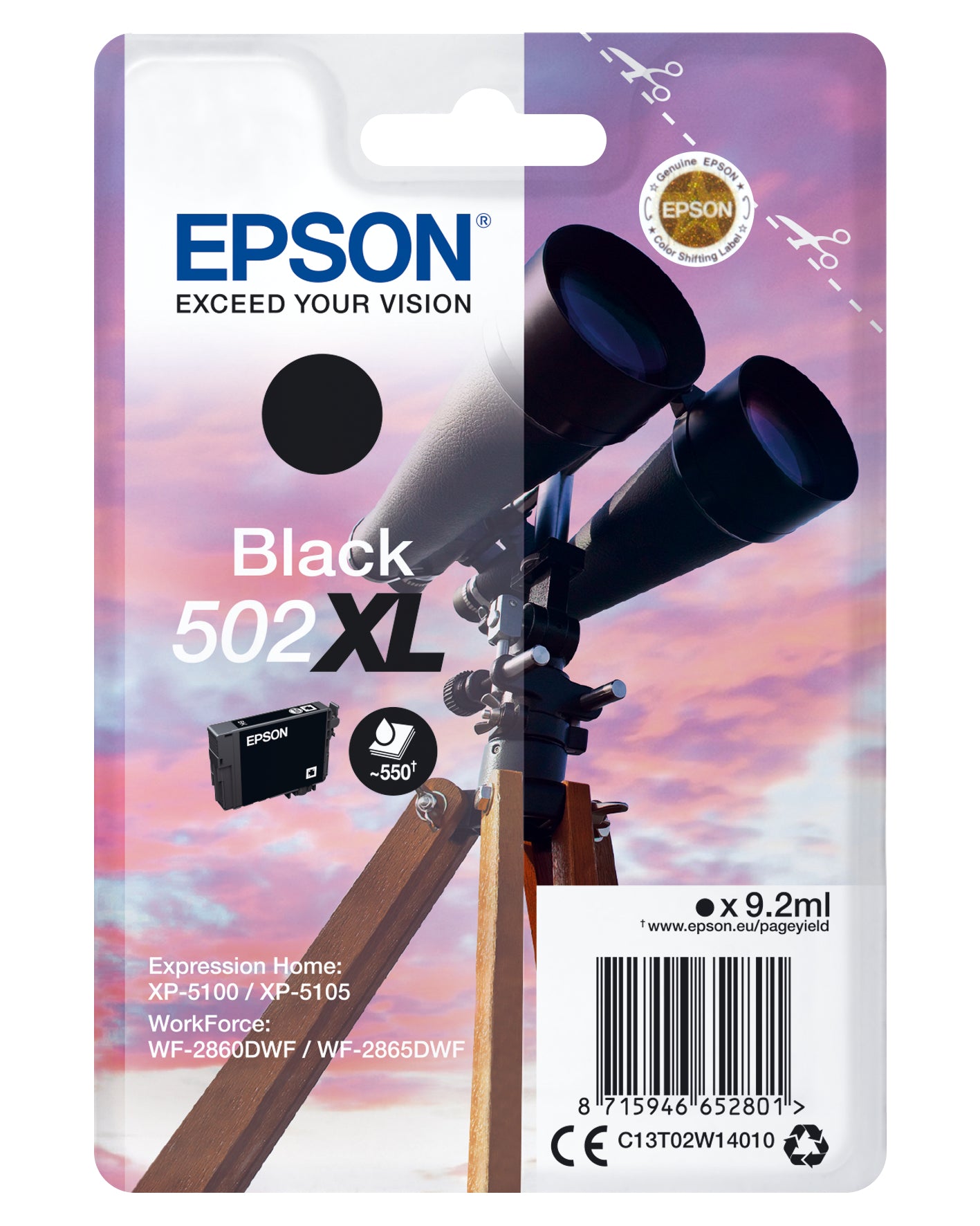 Epson 502XL Schwarz Tintenpatrone (Original) – 550 Seiten – für WF-2860/2865, XP-5100/5105