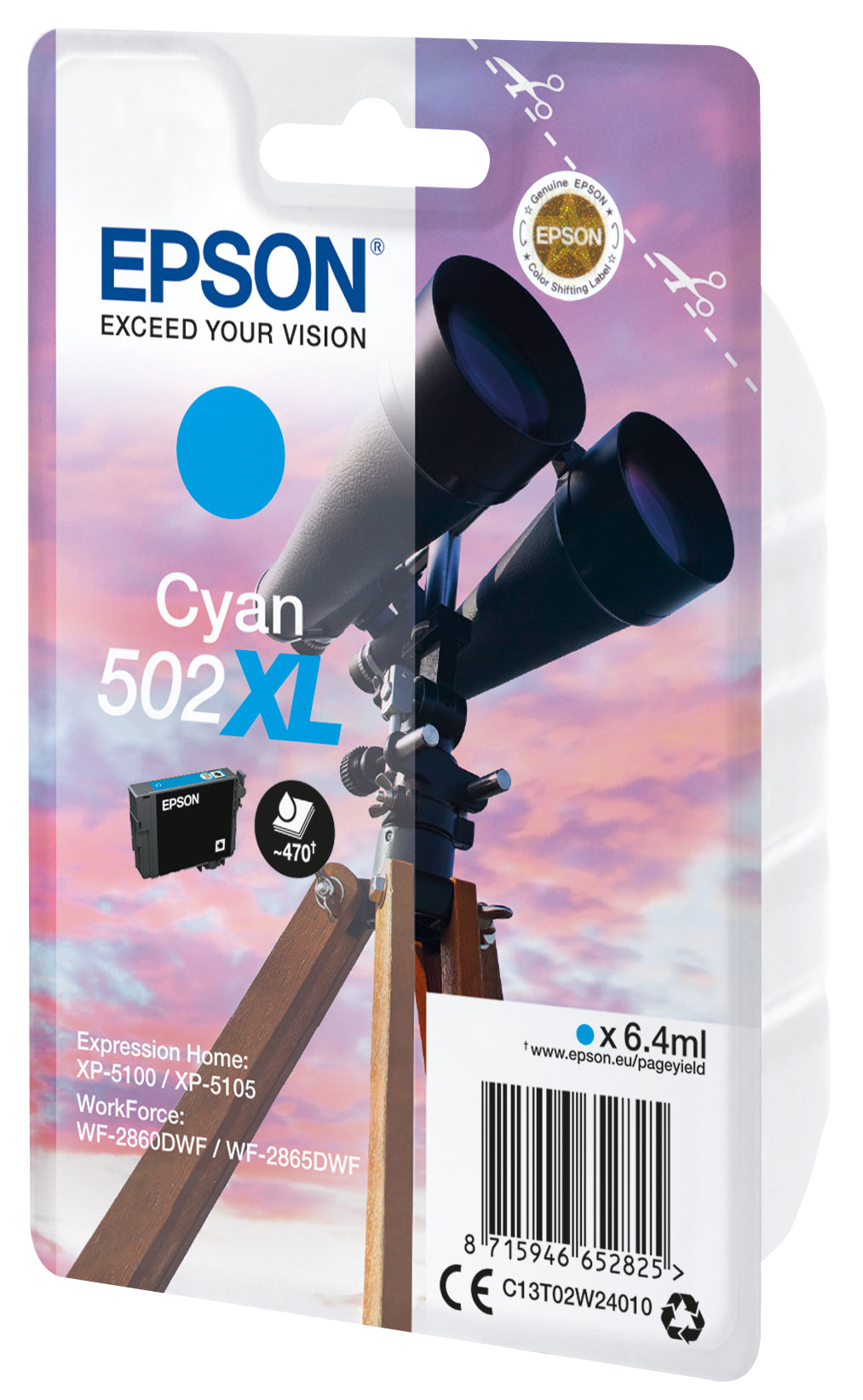 Epson Tintenpatrone 502XL, cyan, XL, 470 Seiten – für Inkjetdrucker/Multifunktionsgeräte