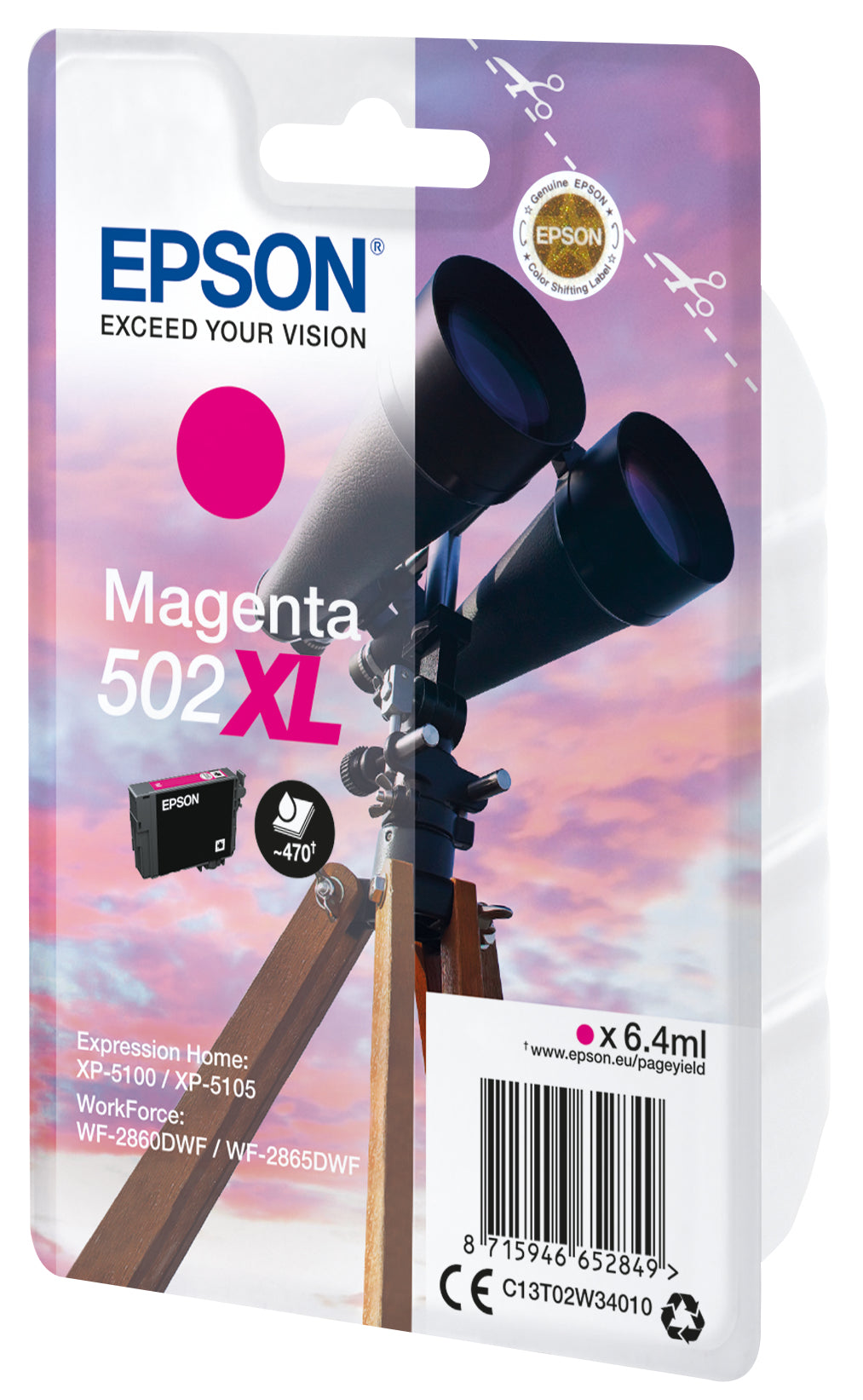 Epson 502XL Magenta Tintenpatrone (Original) – 470 Seiten – C13T02W34020