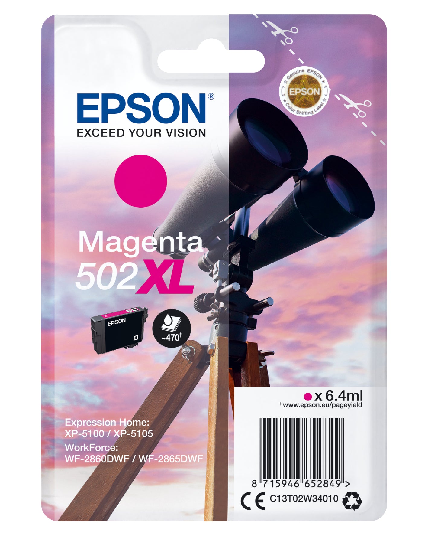 Epson 502XL Magenta Tintenpatrone (Original) – 470 Seiten – C13T02W34020