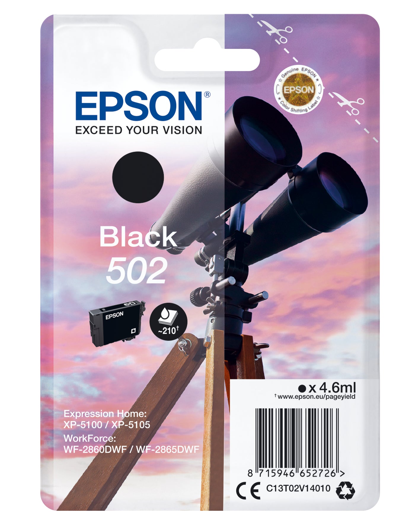 Epson 502 Schwarz Tintenpatrone (Original) – 210 Seiten – C13T02V14020