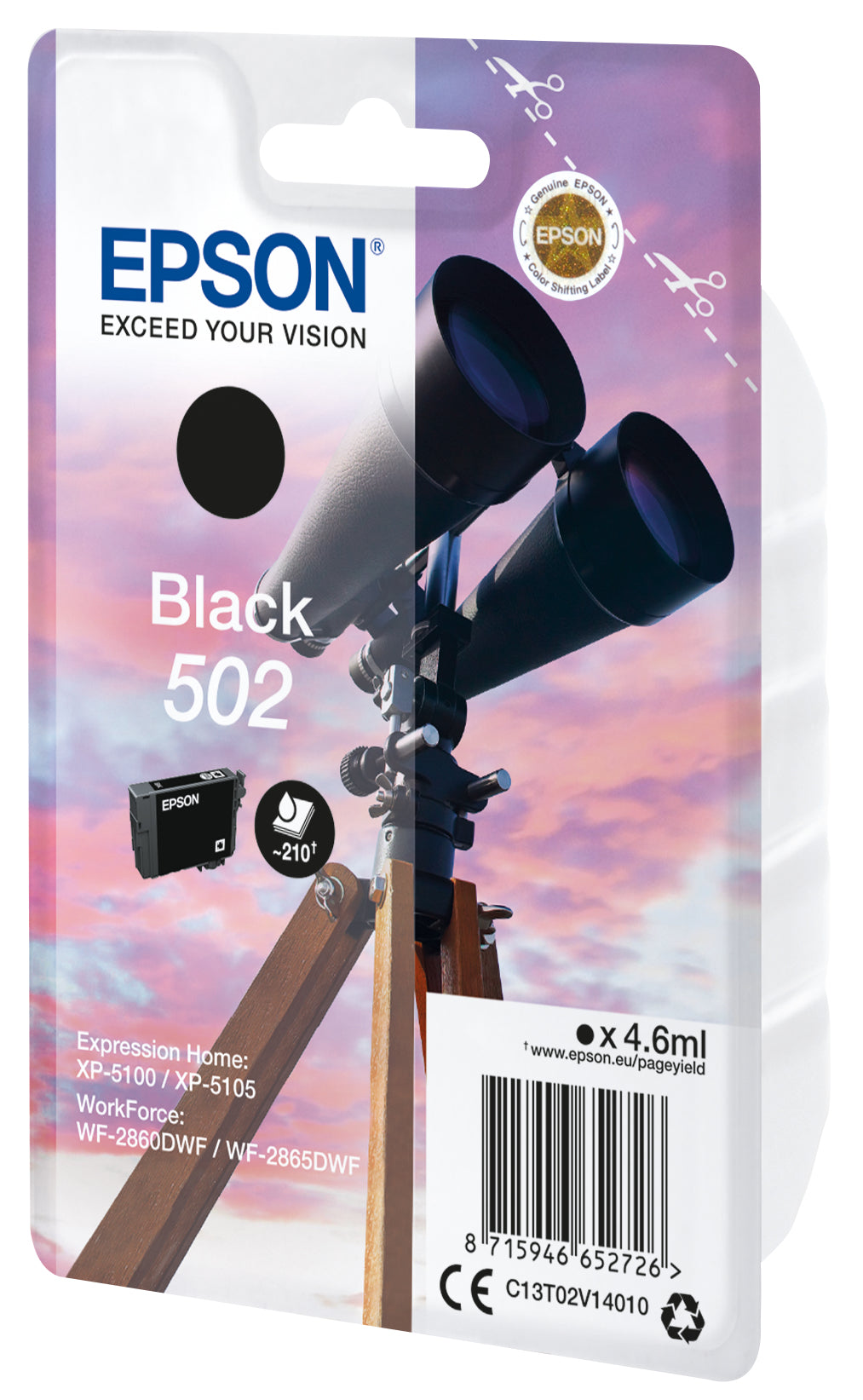 Epson 502 Schwarz Tintenpatrone (Original) – 210 Seiten – C13T02V14020