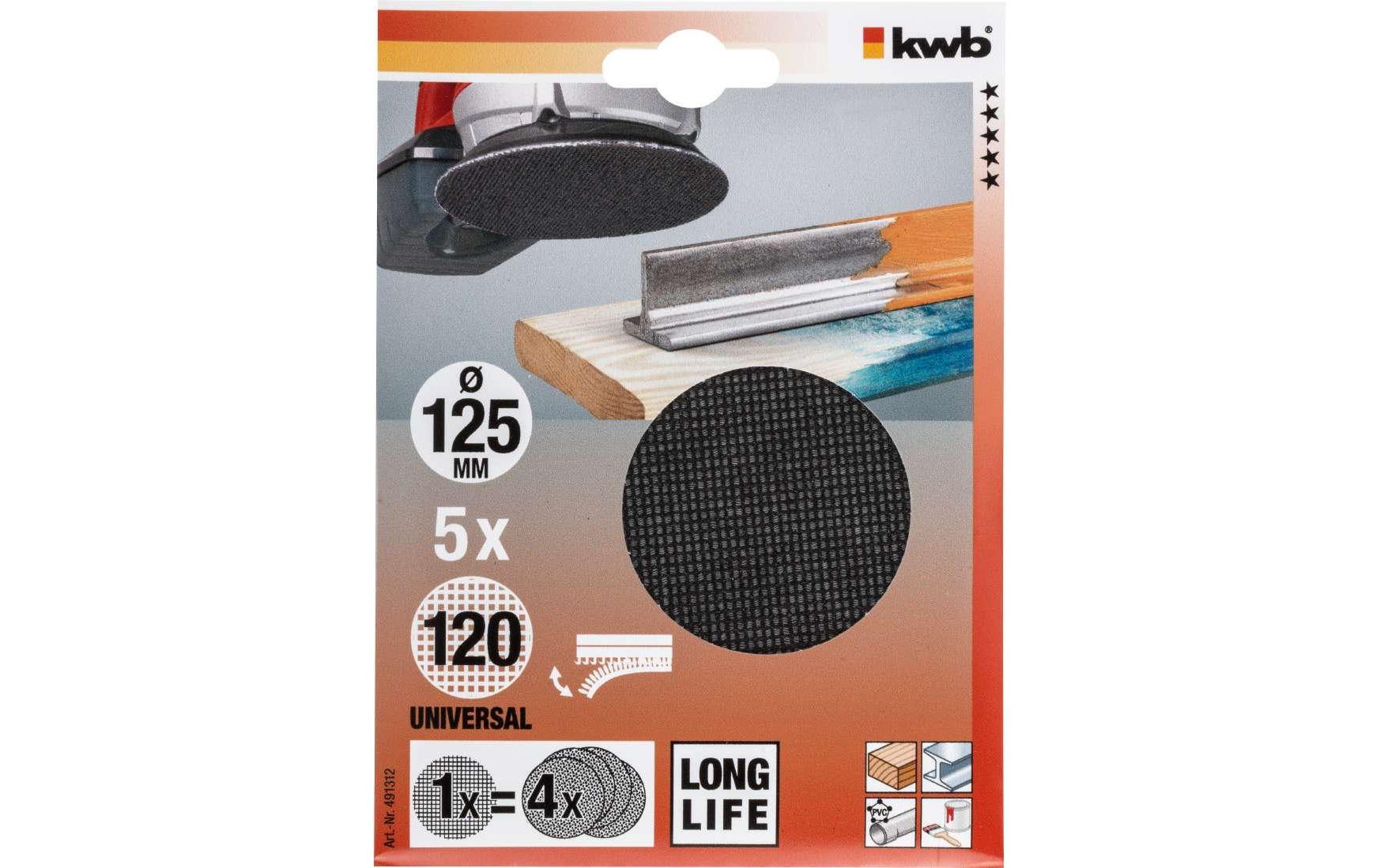 kwb Schleifscheibe 125 mm P120 Exzenterschleifer – für Holz – 5 Stk