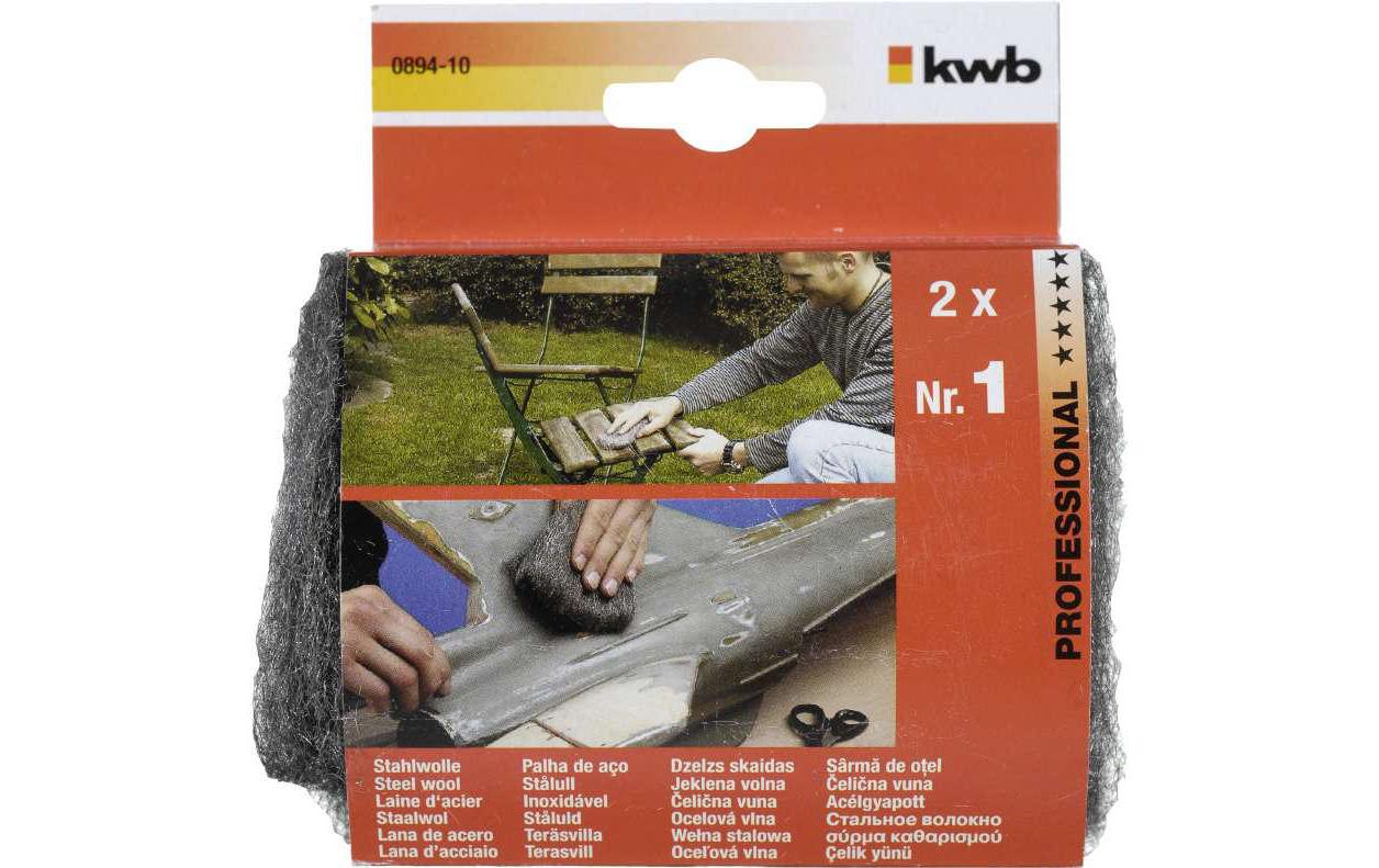 kwb Stahlwolle – mittlere Körnung – für Metall, Holz – 2 Stk