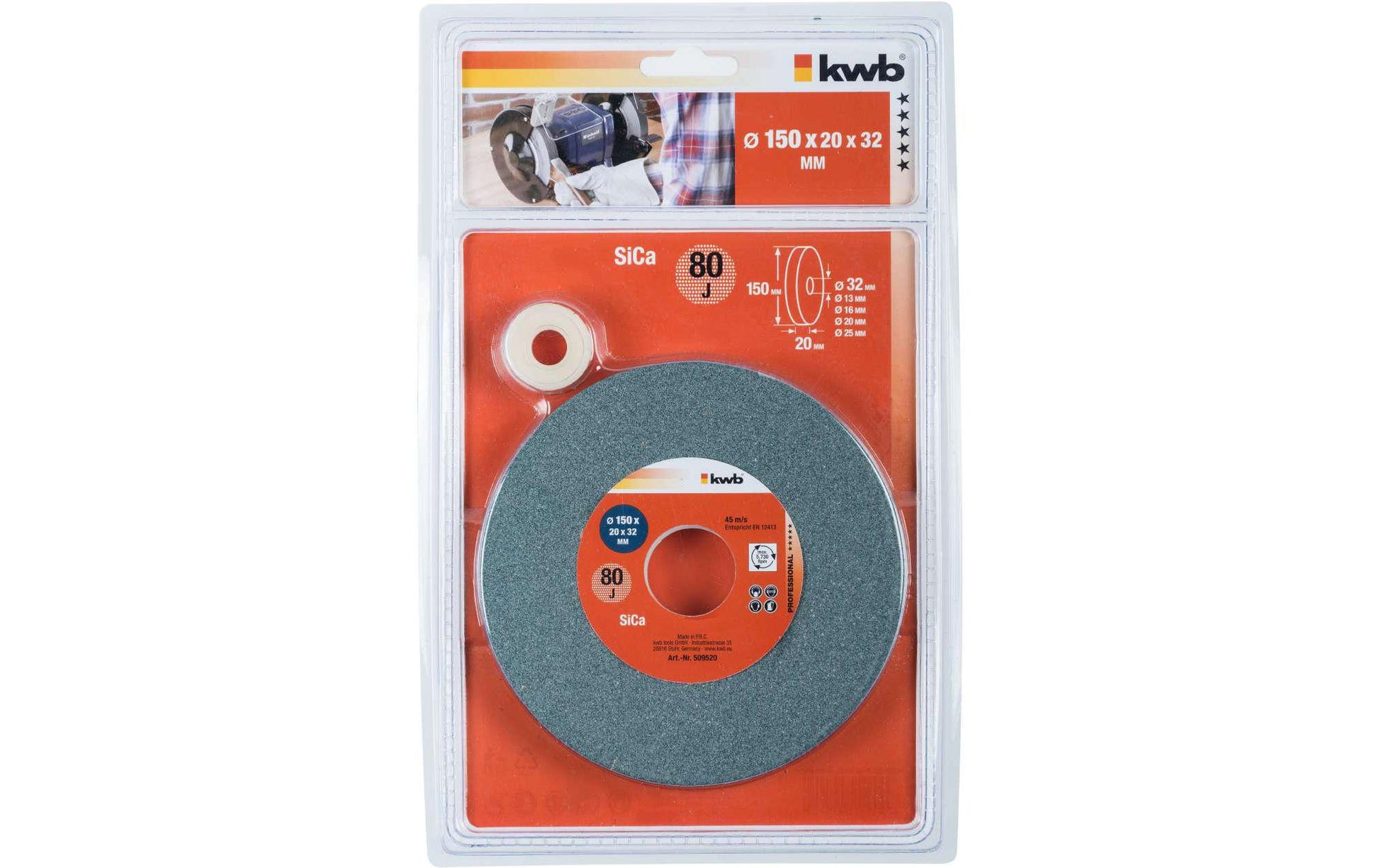 kwb Schleifscheibe, Körnung 80, für Doppelschleifer, 150 mm